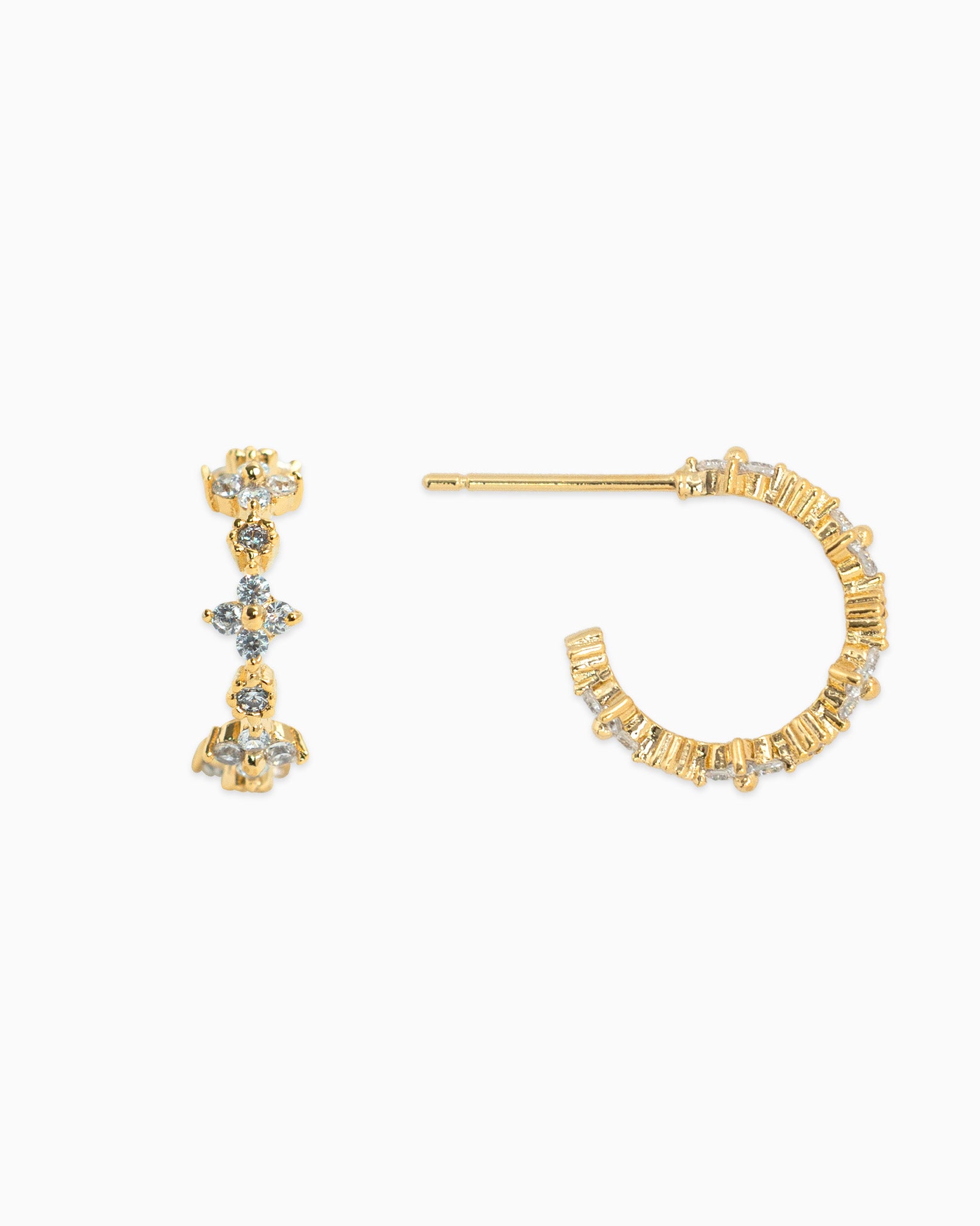 Hoop Curved Flower CZ Earrings