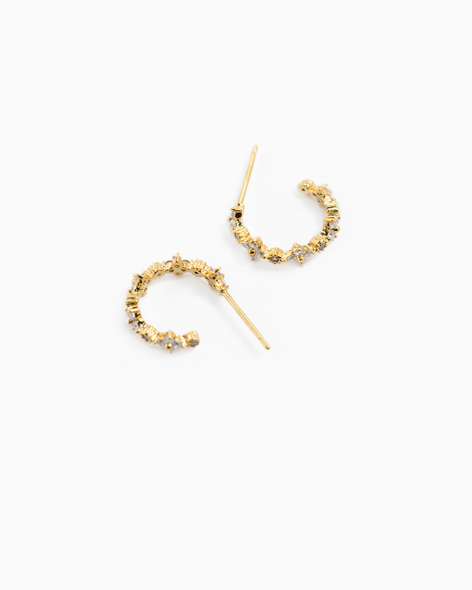Hoop Curved Flower CZ Earrings