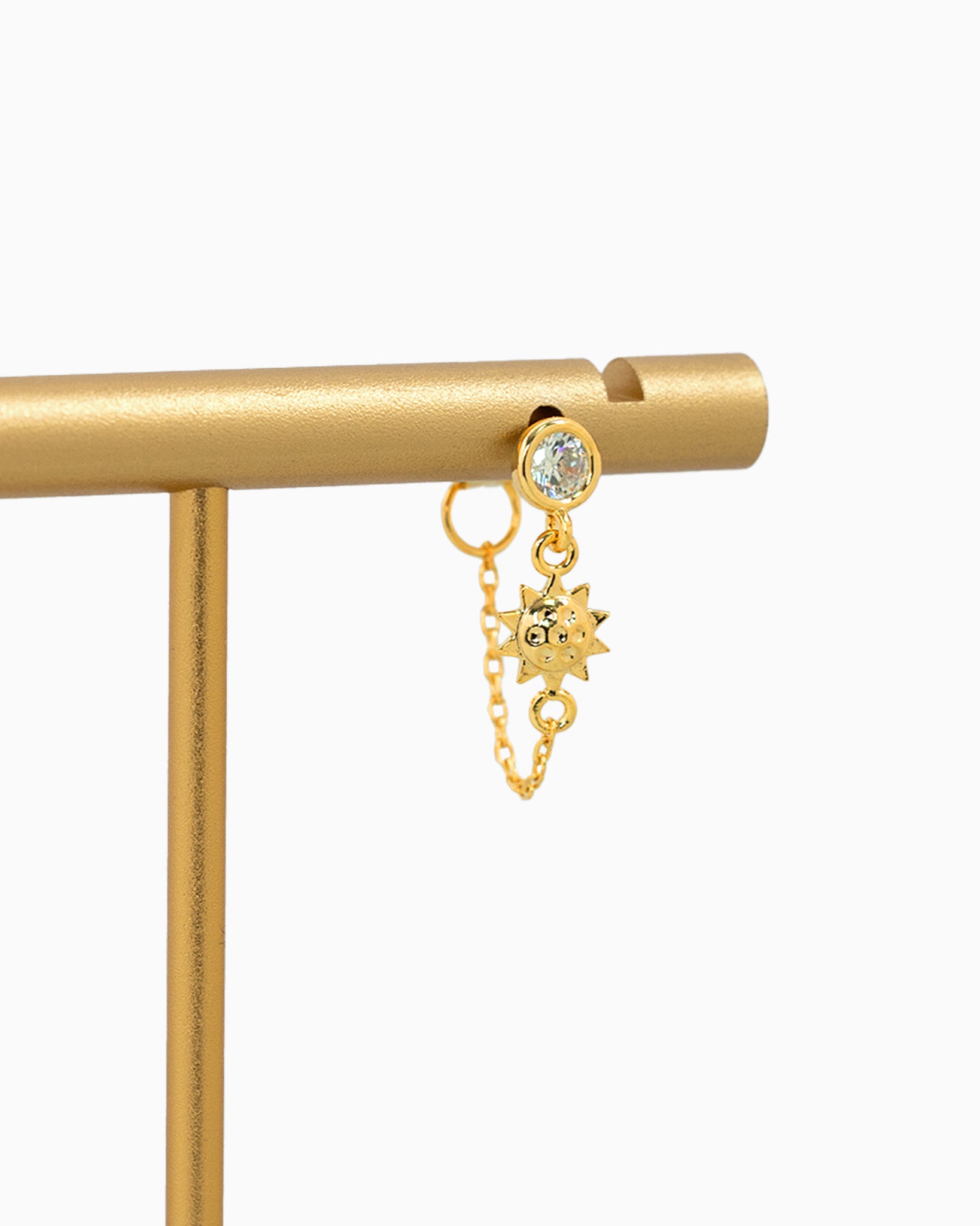 Hammered Sunburst Front Back Chain Drop Earrings