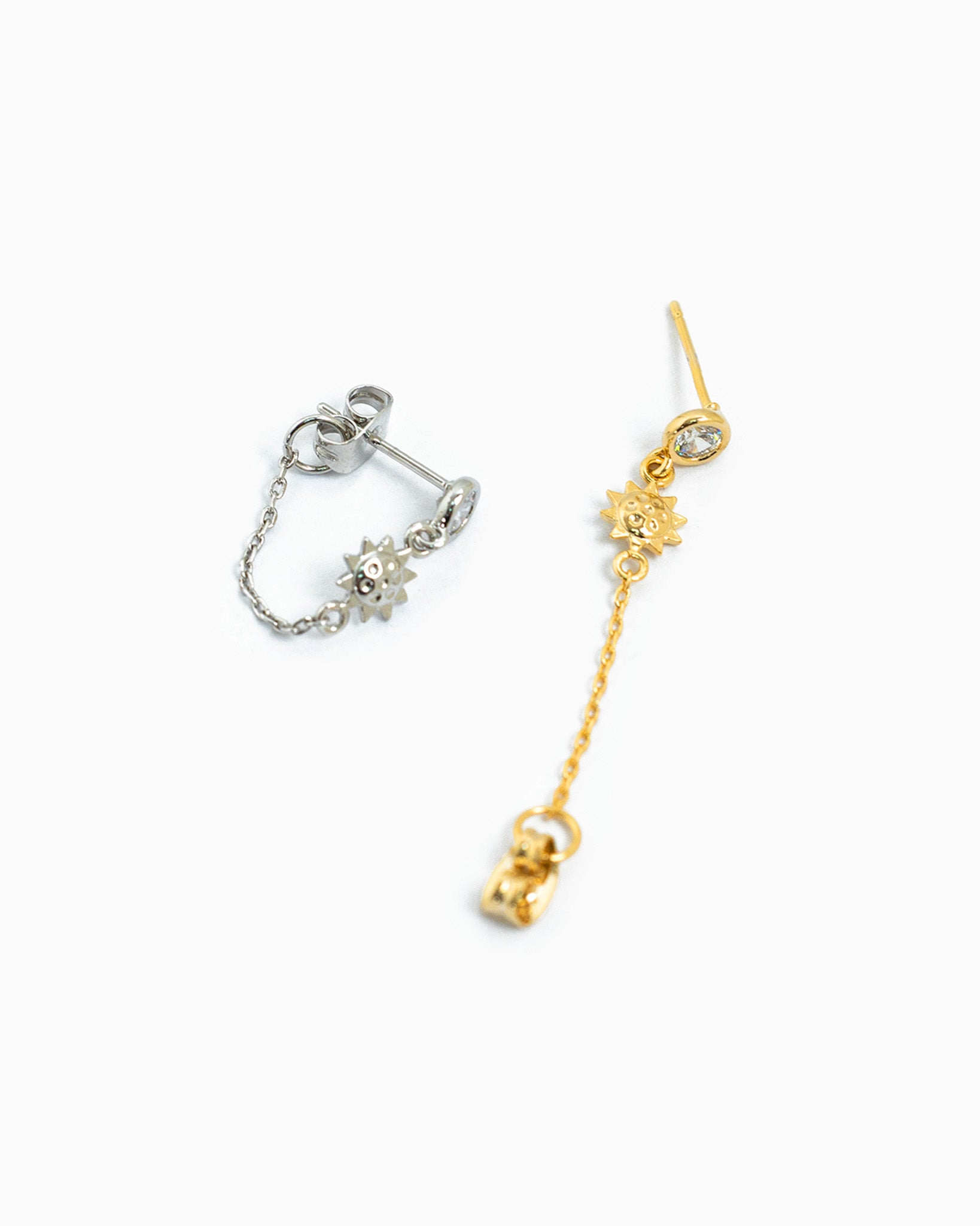 Hammered Sunburst Front Back Chain Drop Earrings-3