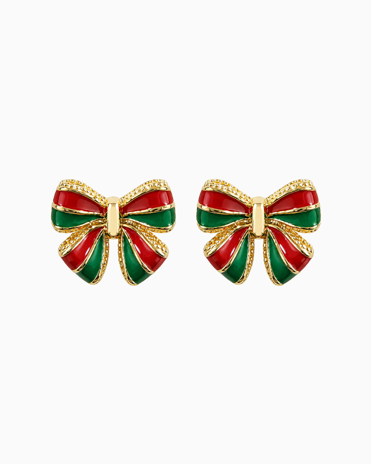 SET - Christmas Enamel Bow Pendant Necklace & Stud Earrings-3