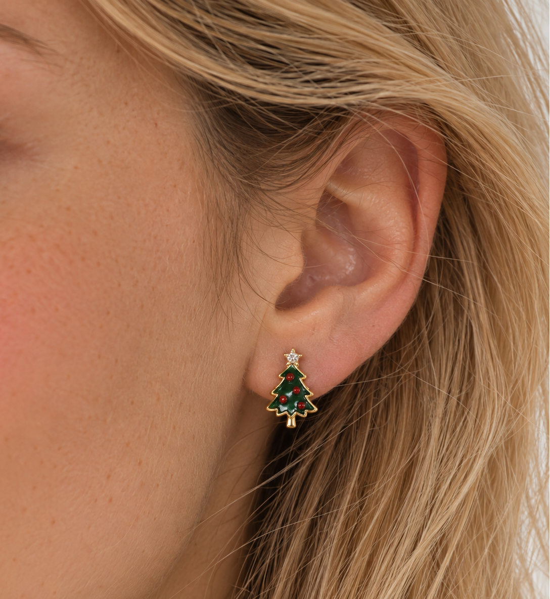 Festive Christmas Tree CZ Stud Earrings-2