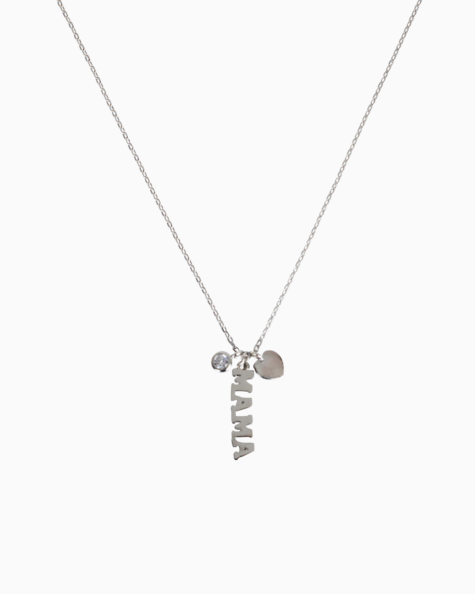 MAMA Letter Charm Heart Minimalist Silver Necklace