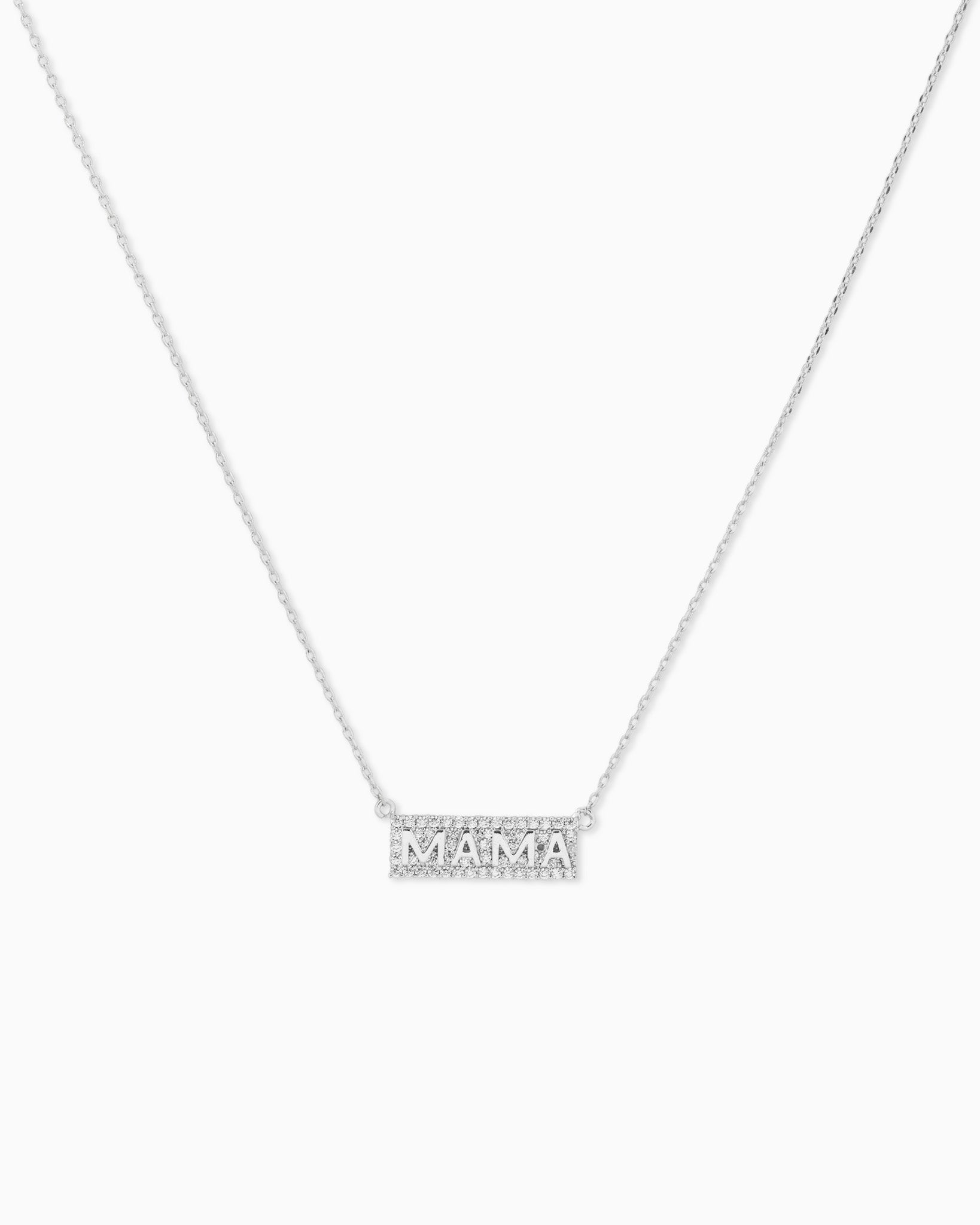 MAMA Rectangle CZ Frame Pendant Necklace