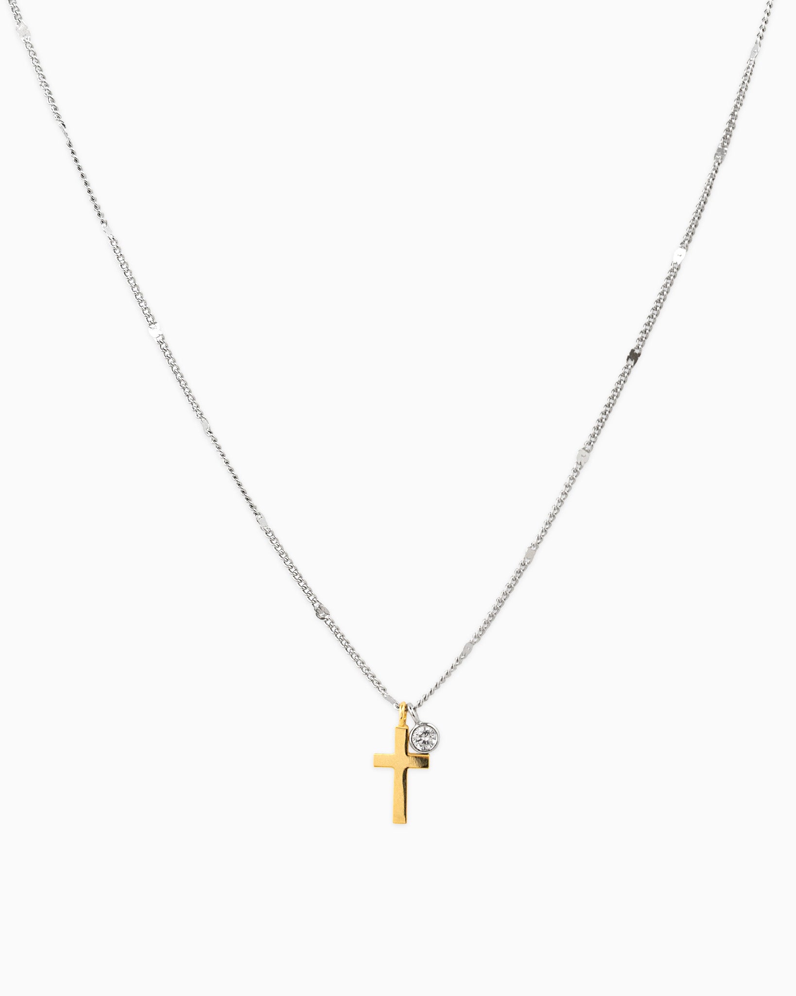 Two Tone Cross CZ Necklace