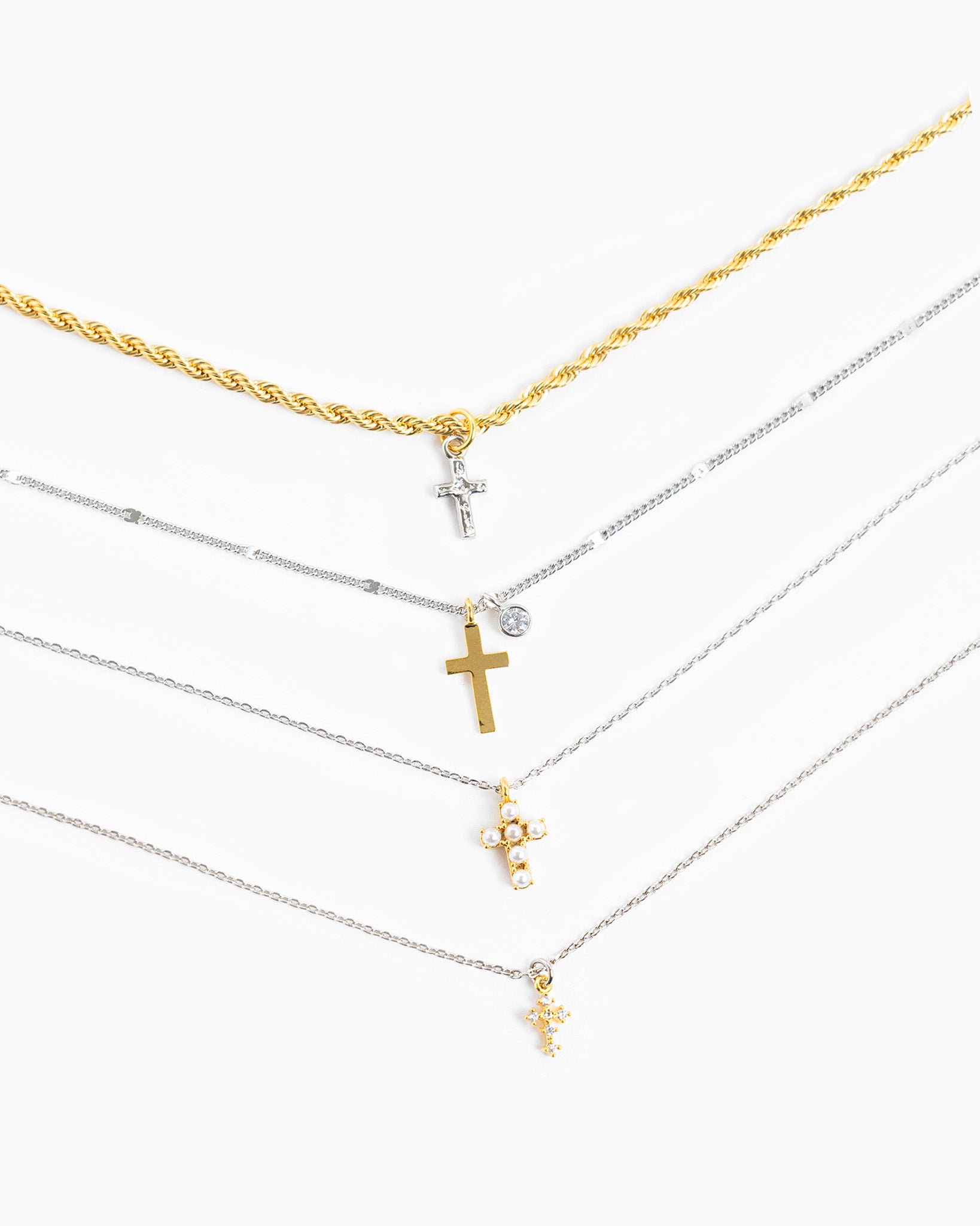 Two Tone Pearl Cross Necklace