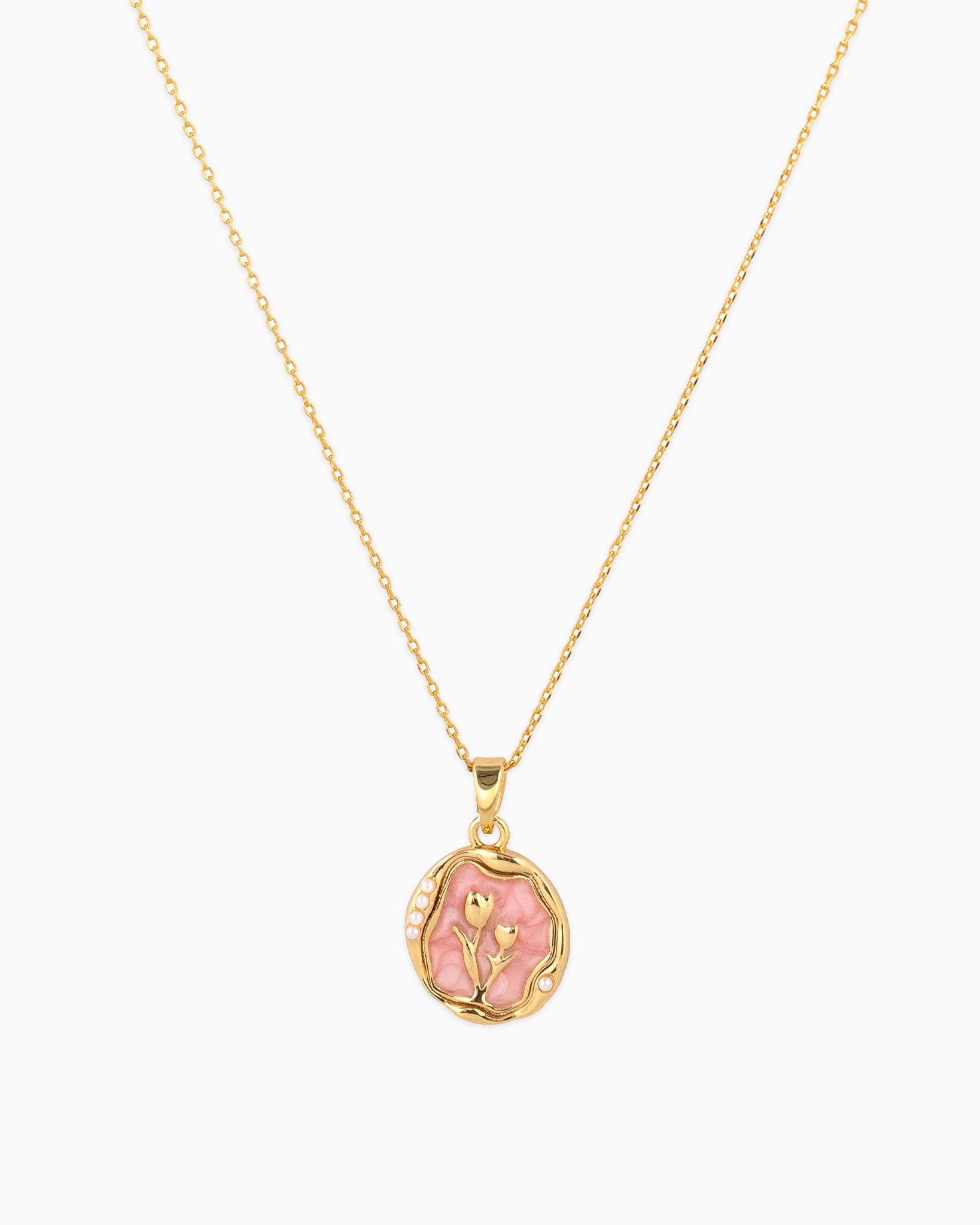 Pink Coin Tulip Pendant Necklace