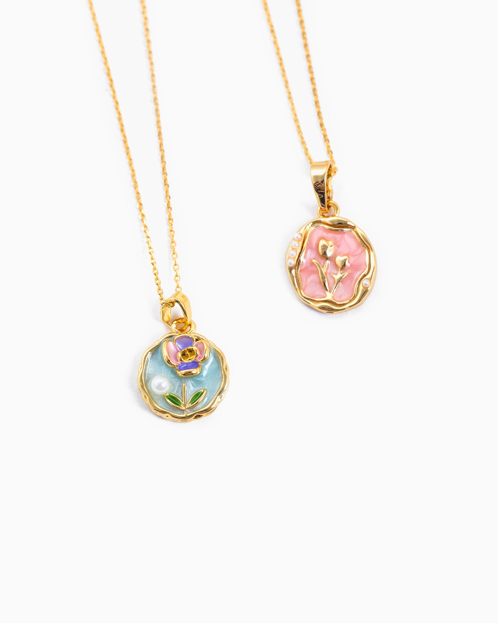 Pink Coin Tulip Pendant Necklace