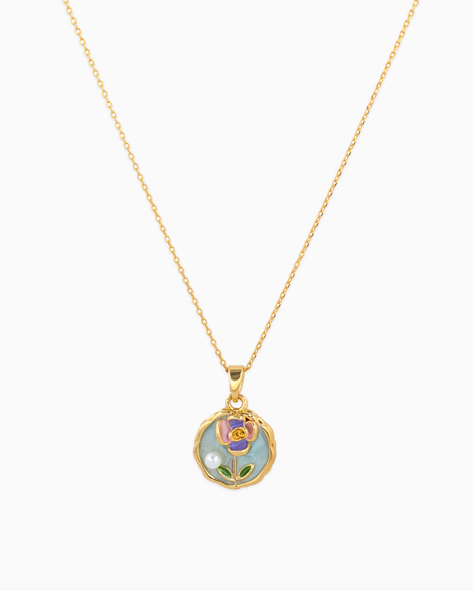 Green Coin Flower Pendant Necklace