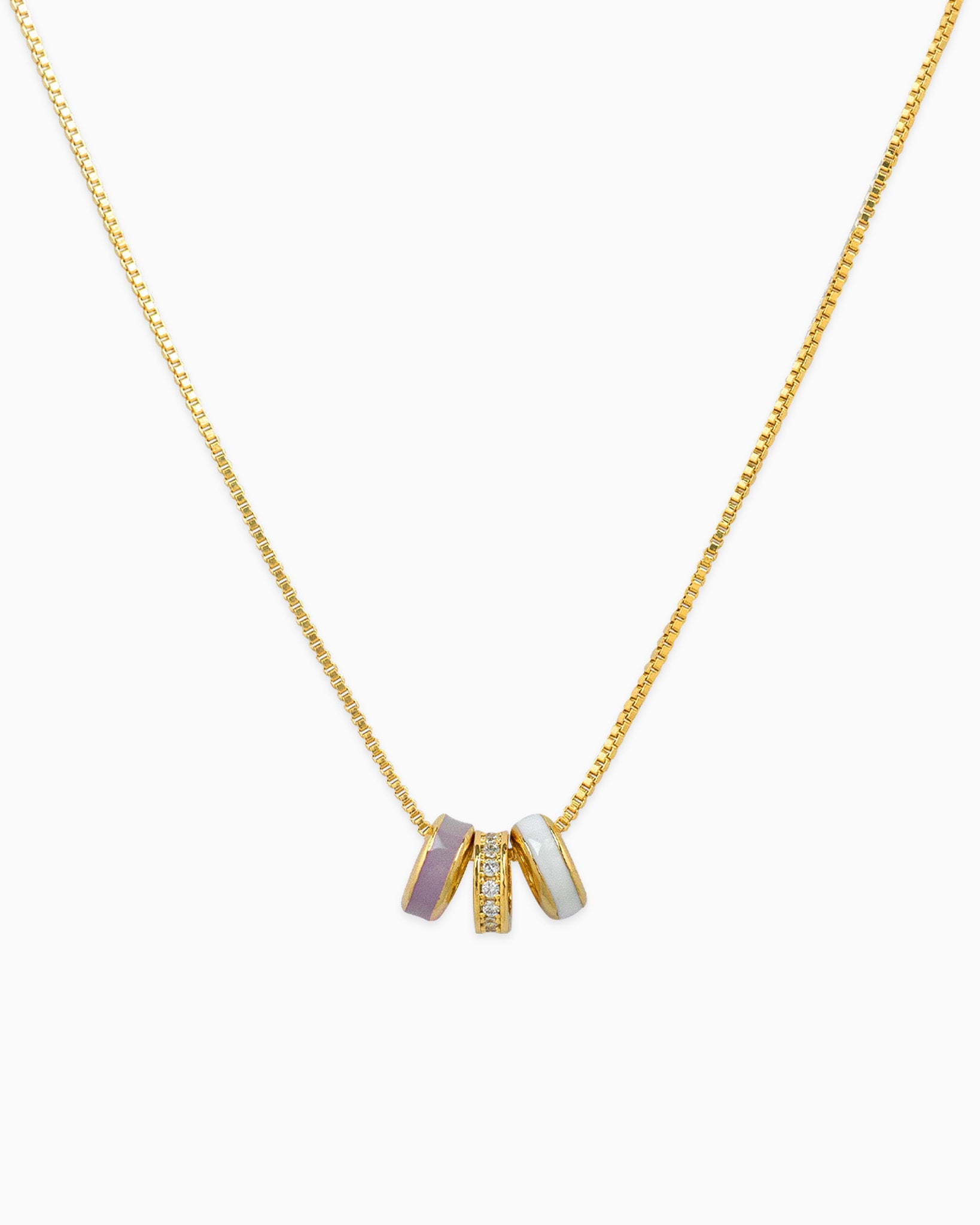 Color CZ Rondelle Ring Link Necklace