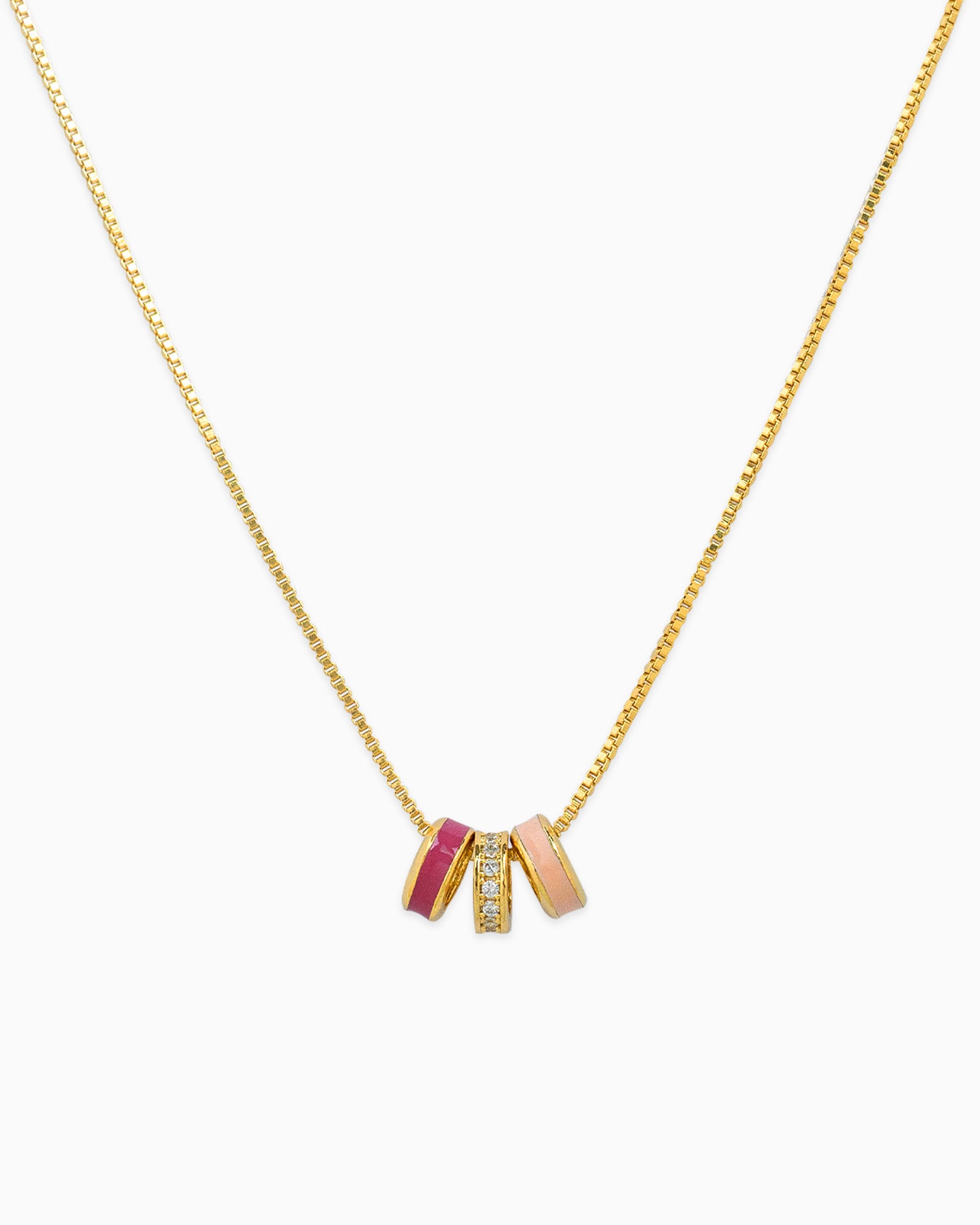 Color CZ Rondelle Ring Link Necklace