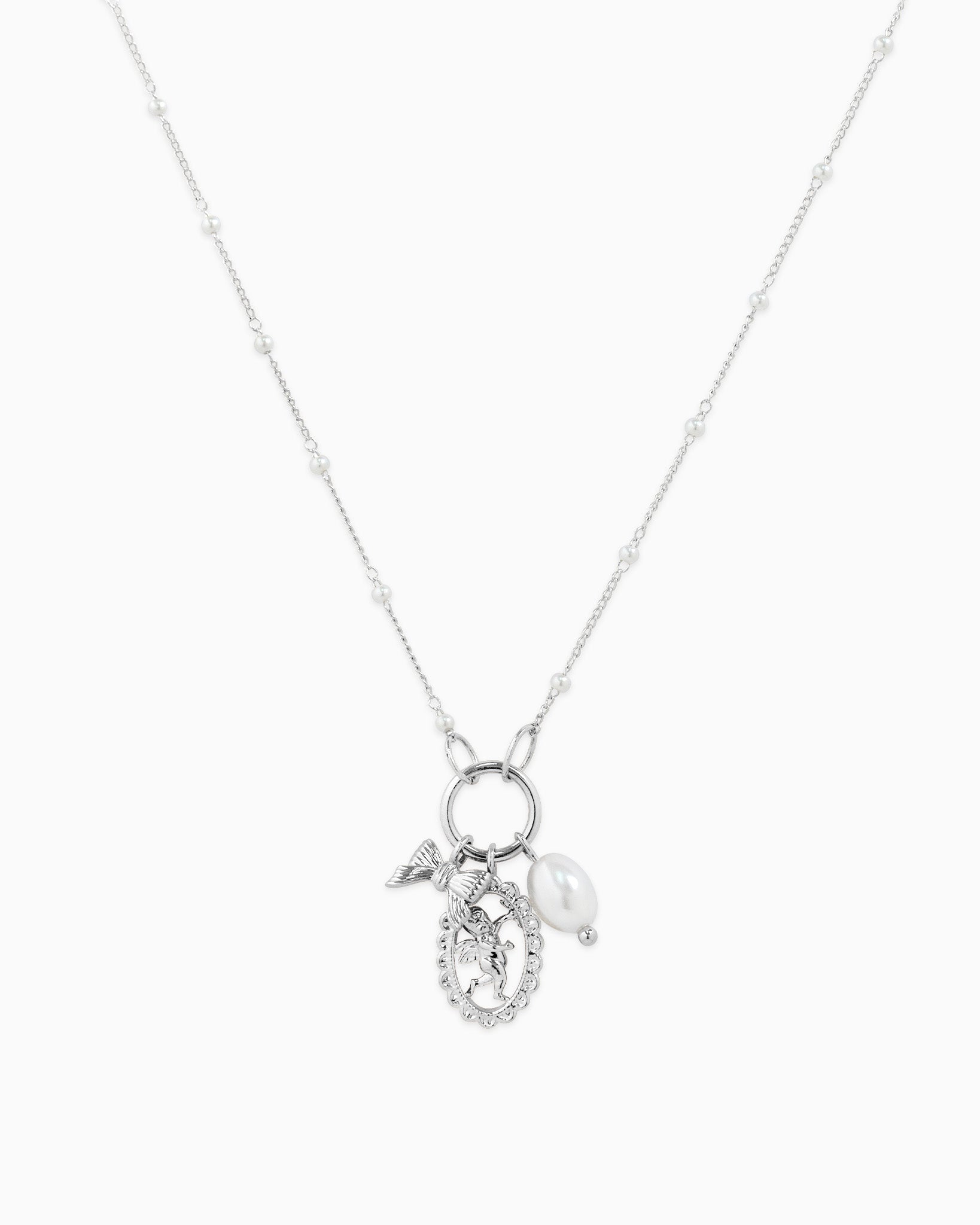 Trio Charm Angel Pearl Necklace
