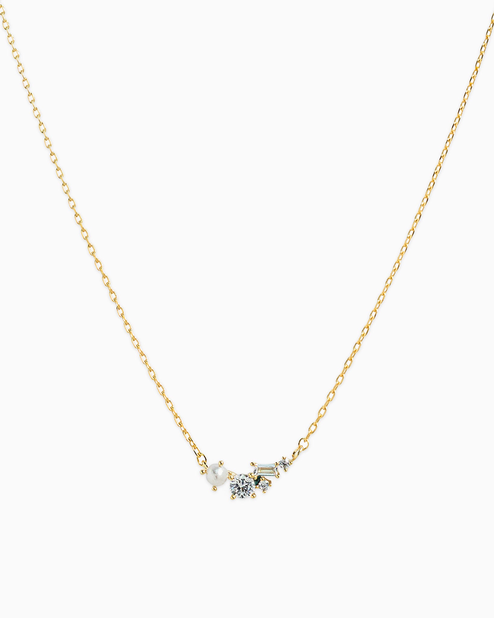 Pearl CZ Baguette Pendant Necklace