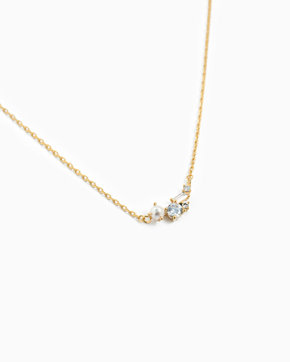 Pearl CZ Baguette Pendant Necklace-3