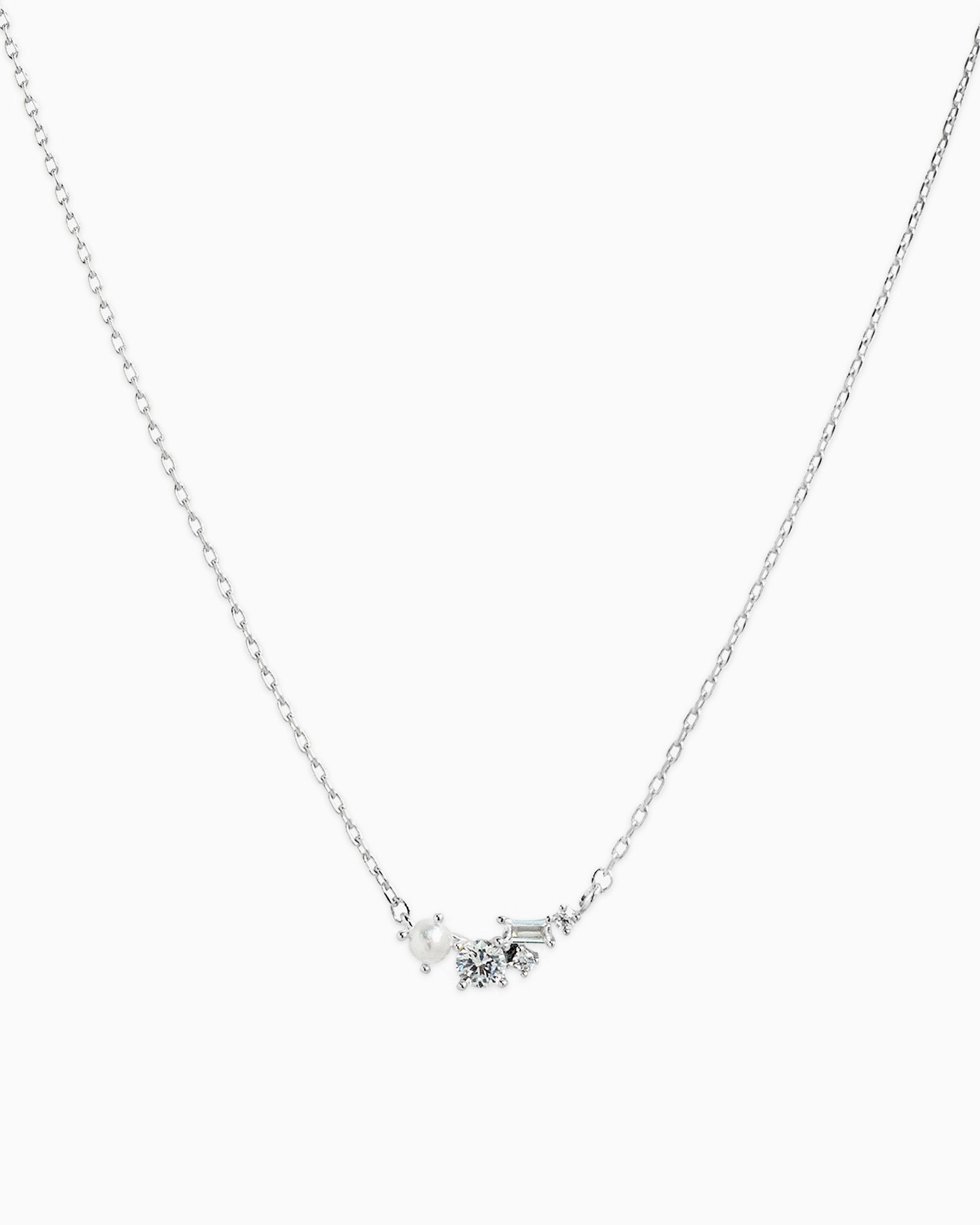 Pearl CZ Baguette Pendant Necklace