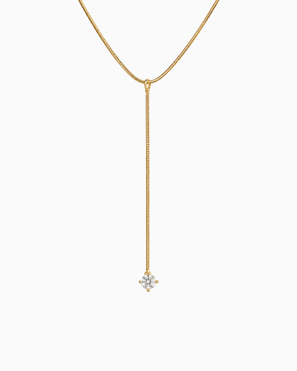 CZ Accent Snake Chain Y-Drop Necklace-2