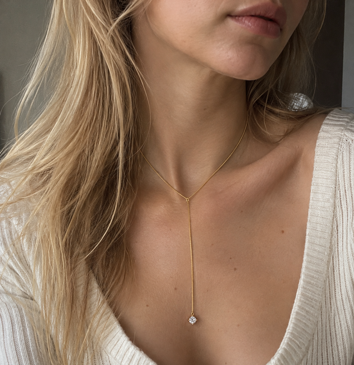 CZ Accent Snake Chain Y-Drop Necklace-1