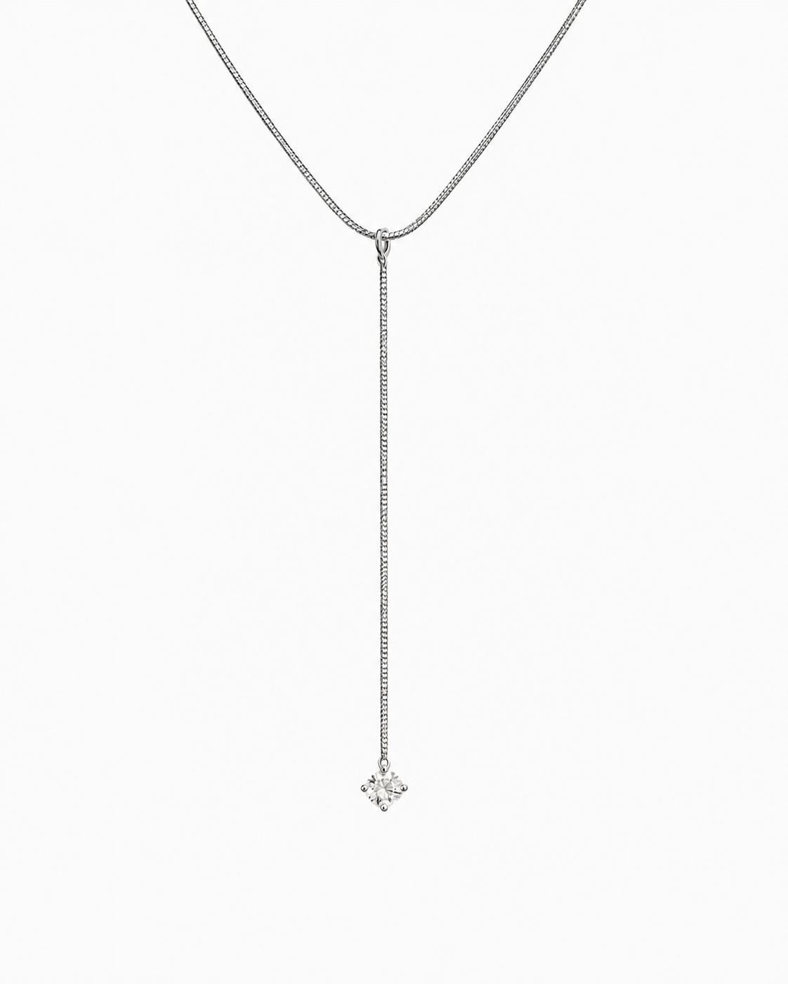CZ Accent Snake Chain Y-Drop Necklace-3