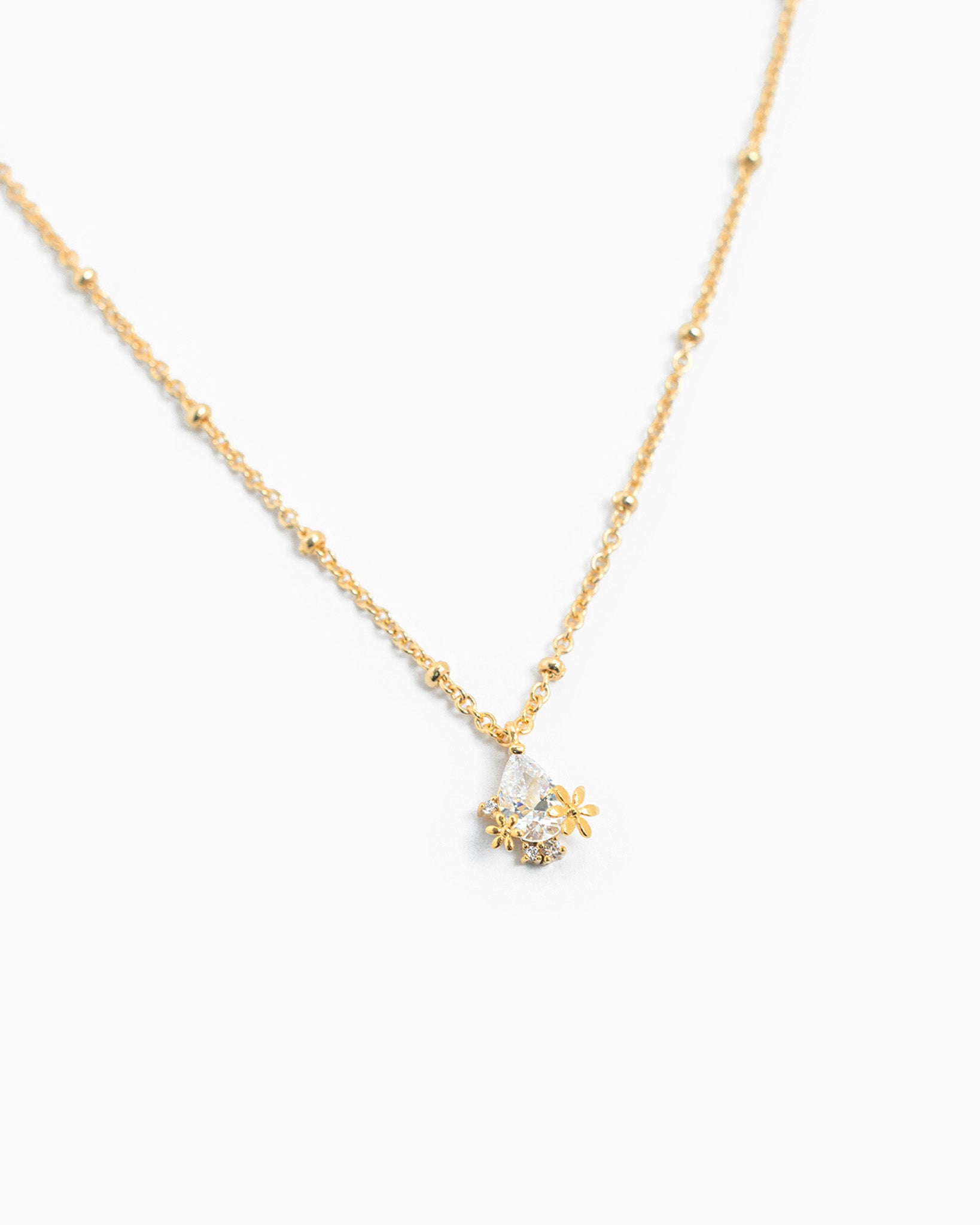 Teardrop CZ Flower Pendant Necklace-3