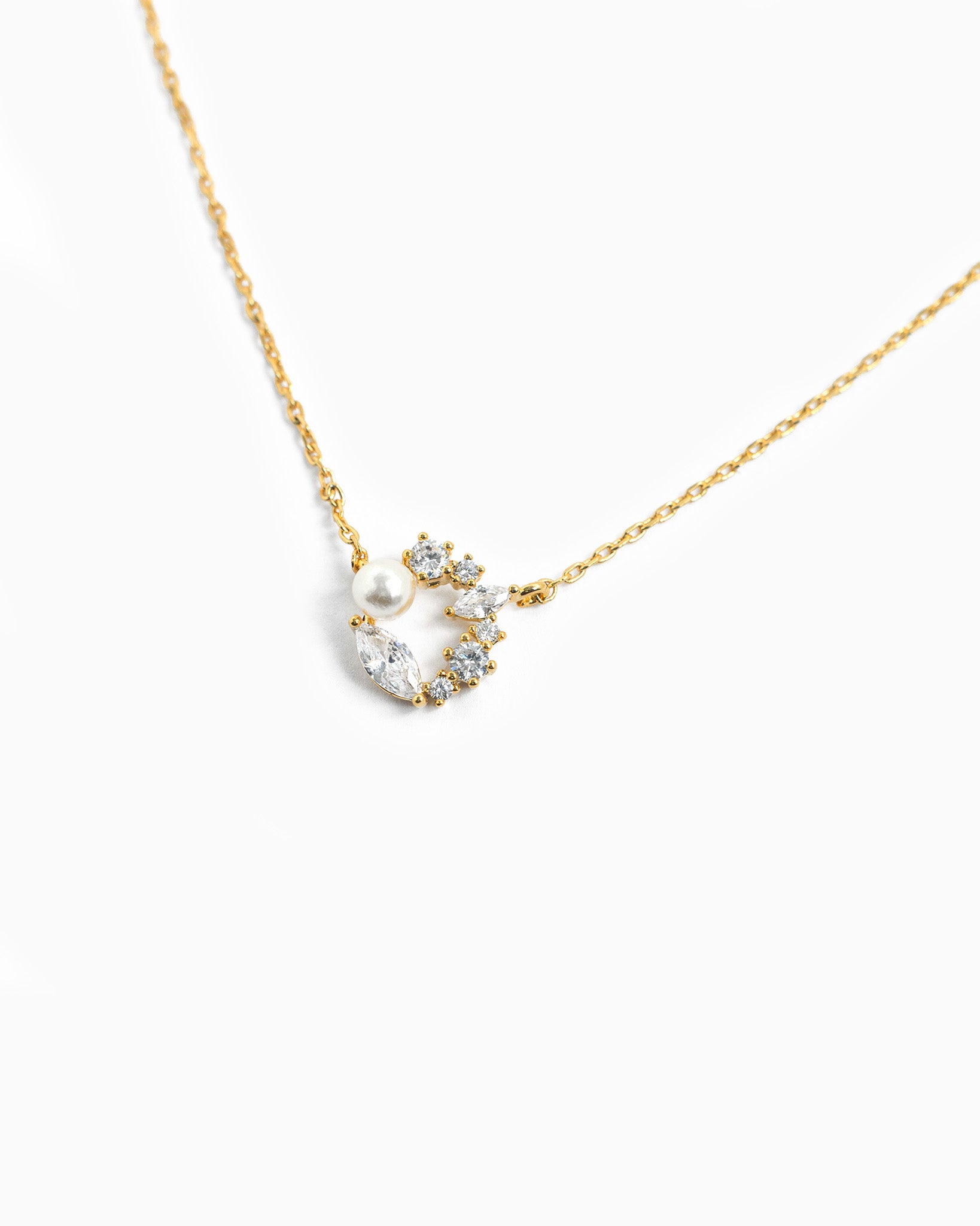 Round Pearl Crystal Flower Necklace-3