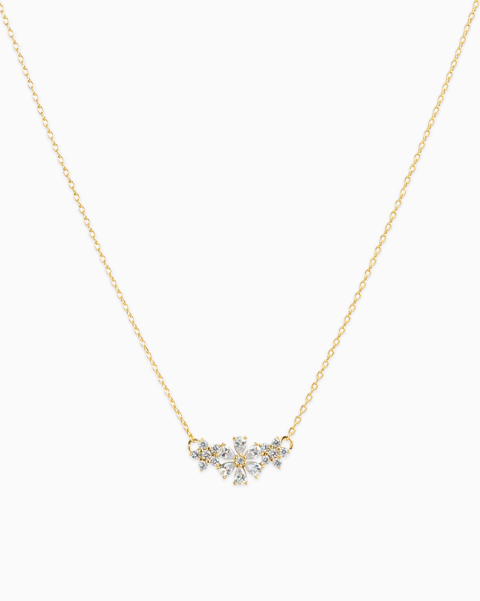 Triple Crystal Flower CZ Necklace