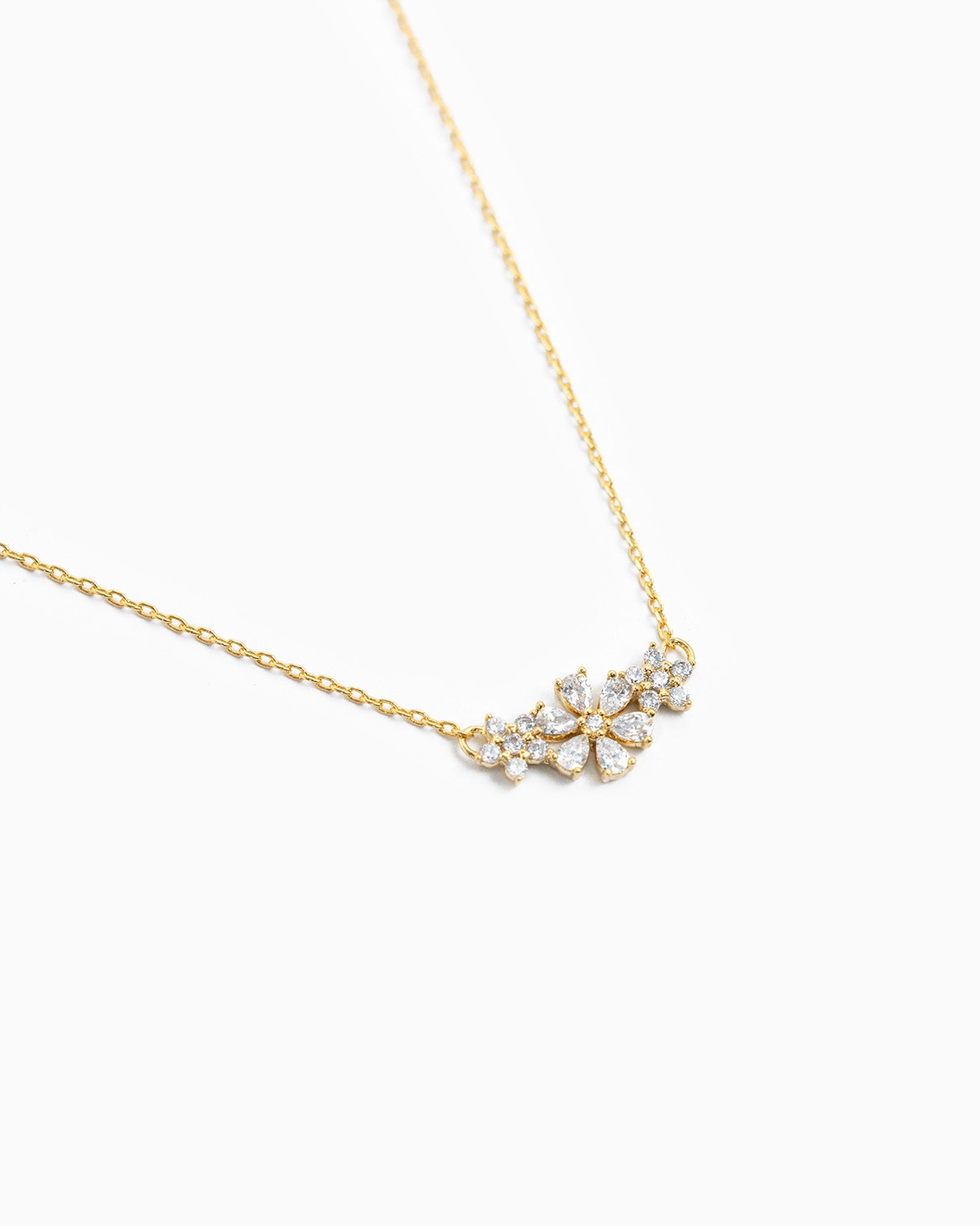 Triple Crystal Flower CZ Necklace-3