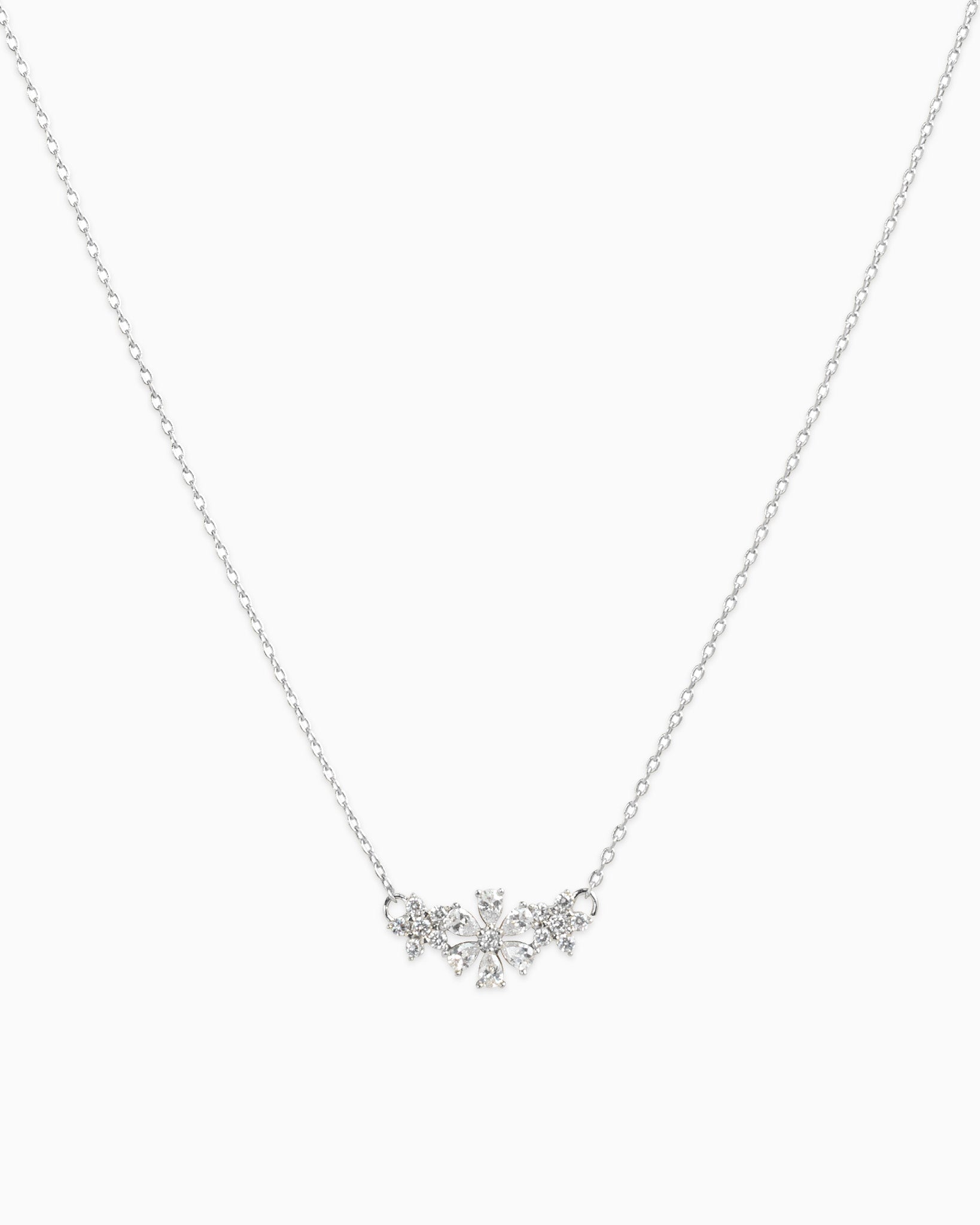 Triple Crystal Flower CZ Necklace