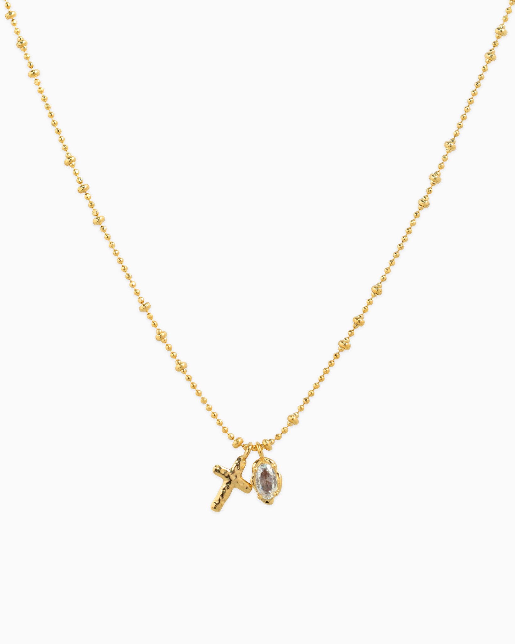Organic CZ Cross Ball Chain Necklace