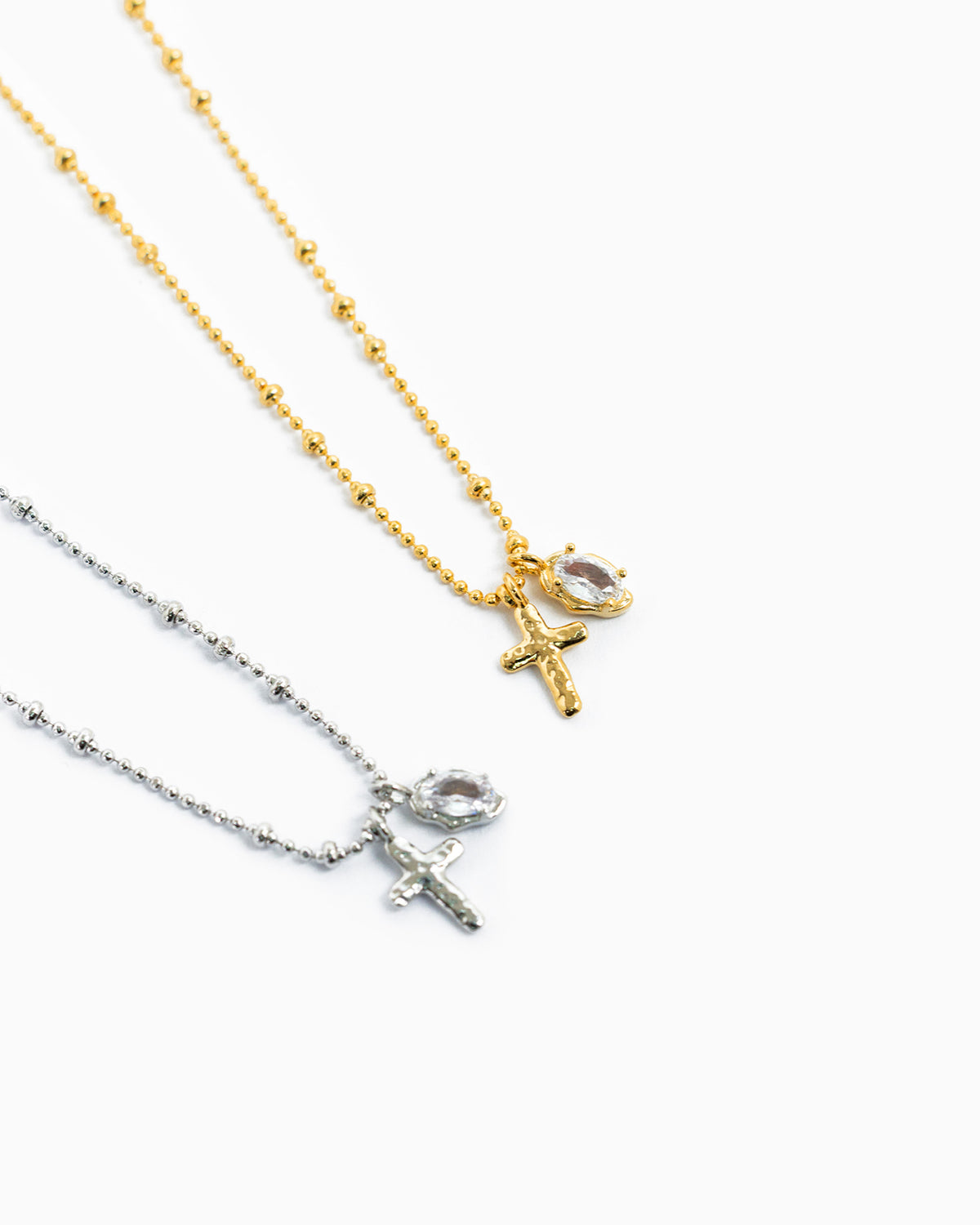 Organic CZ Cross Ball Chain Necklace-3