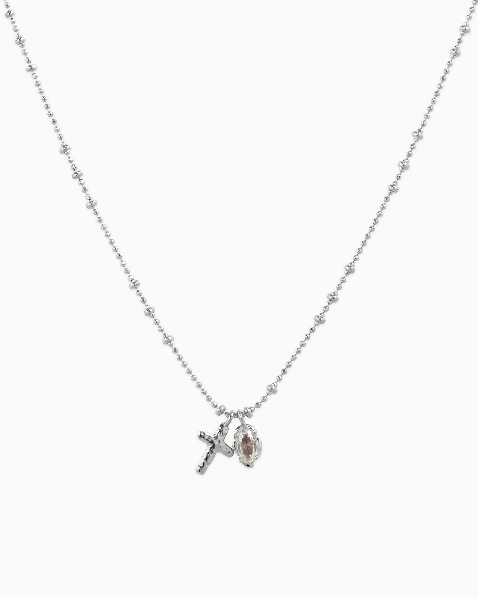 Organic CZ Cross Ball Chain Necklace