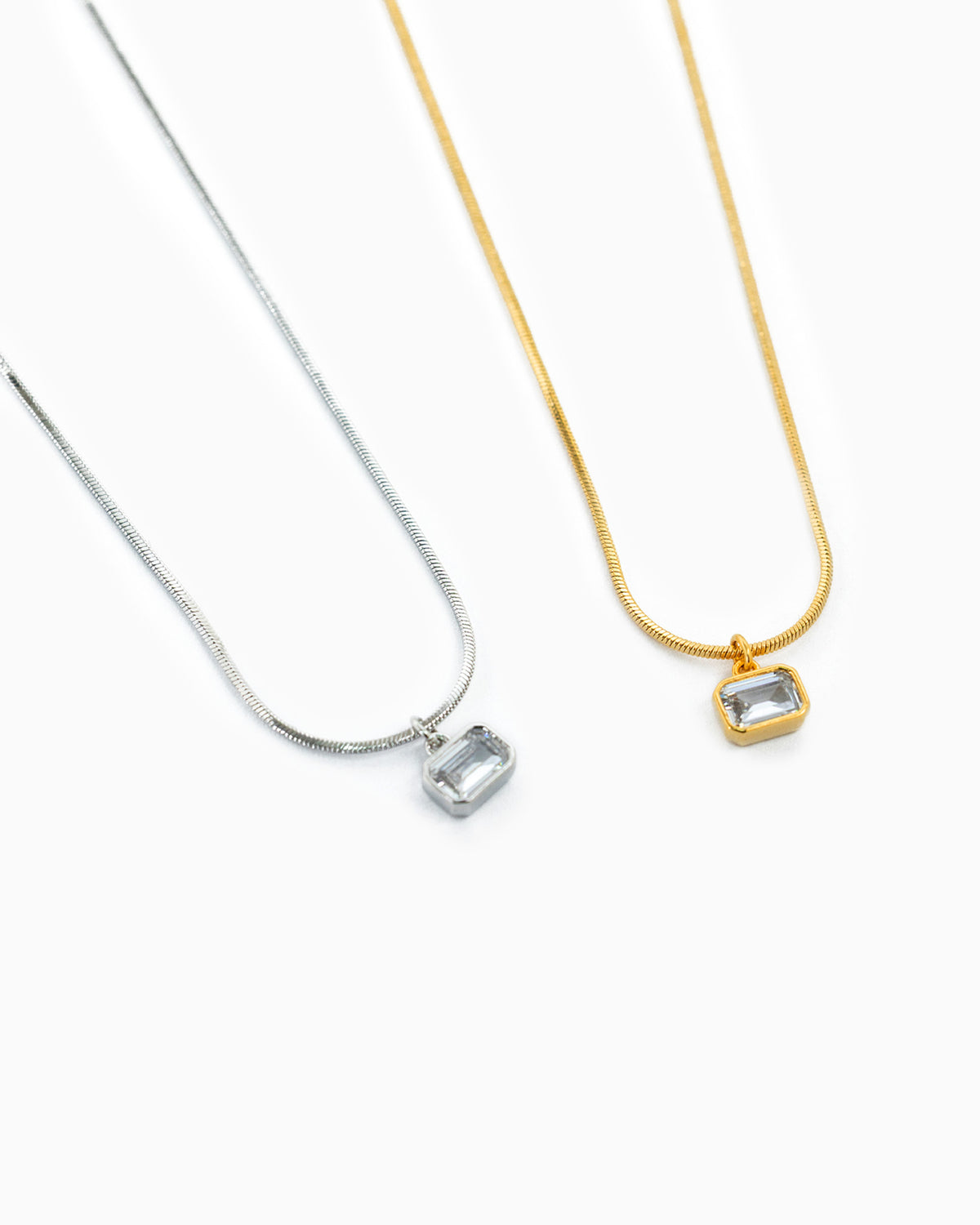 Baguette CZ Snake Chain Necklace-3