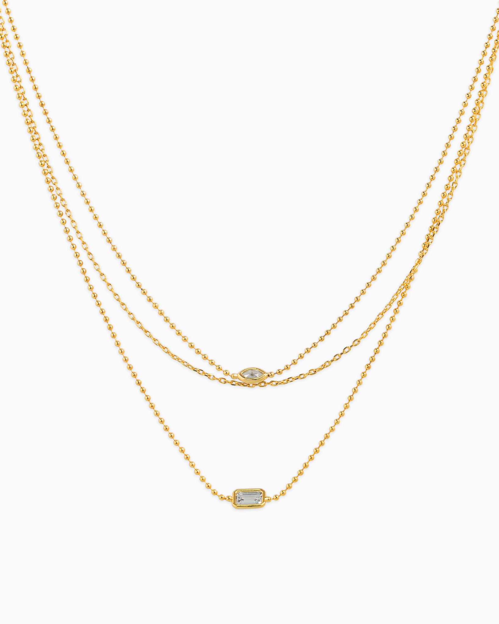 3 Layered Bezel Marquise Baguette CZ Necklace