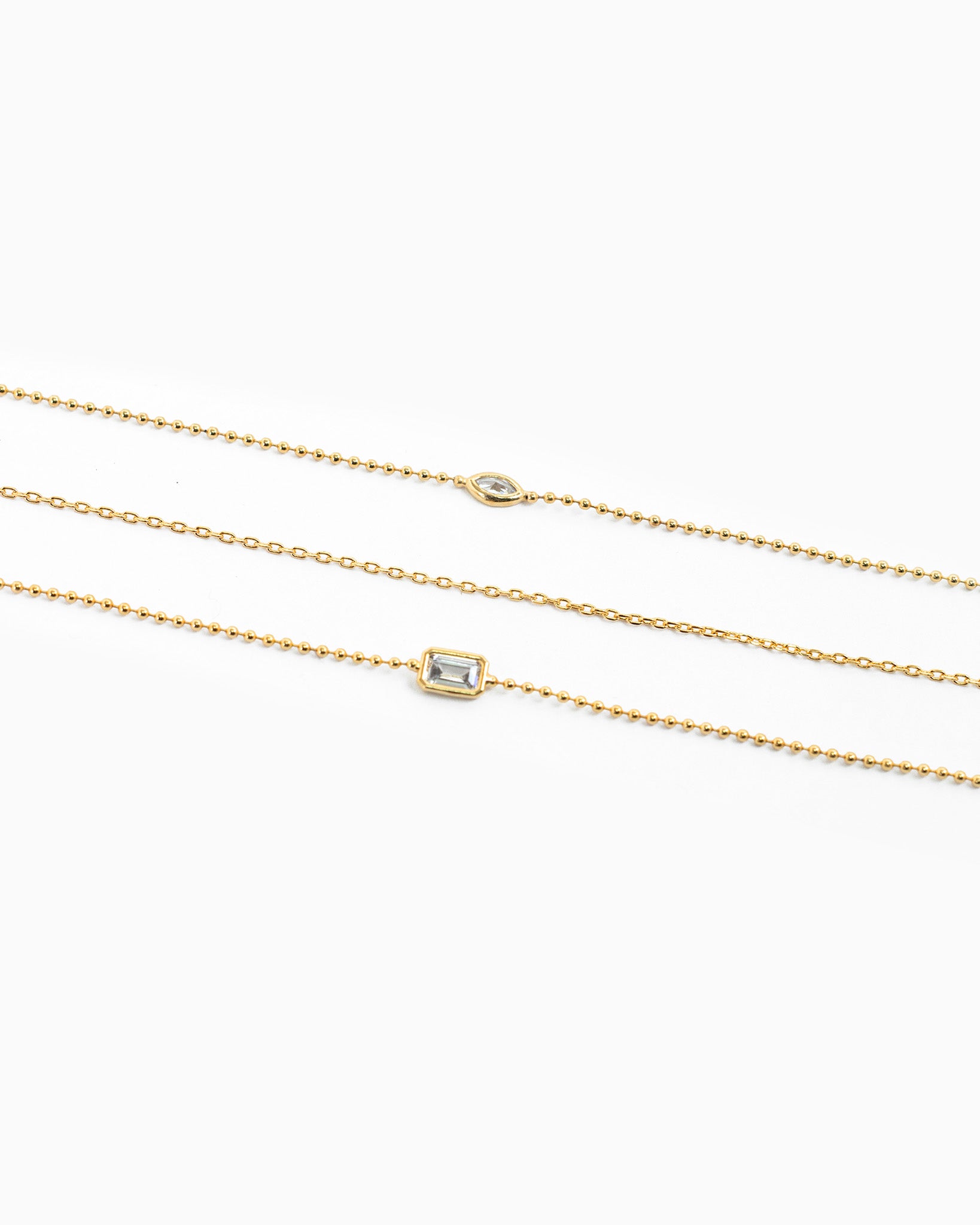 3 Layered Bezel Marquise Baguette CZ Necklace-3