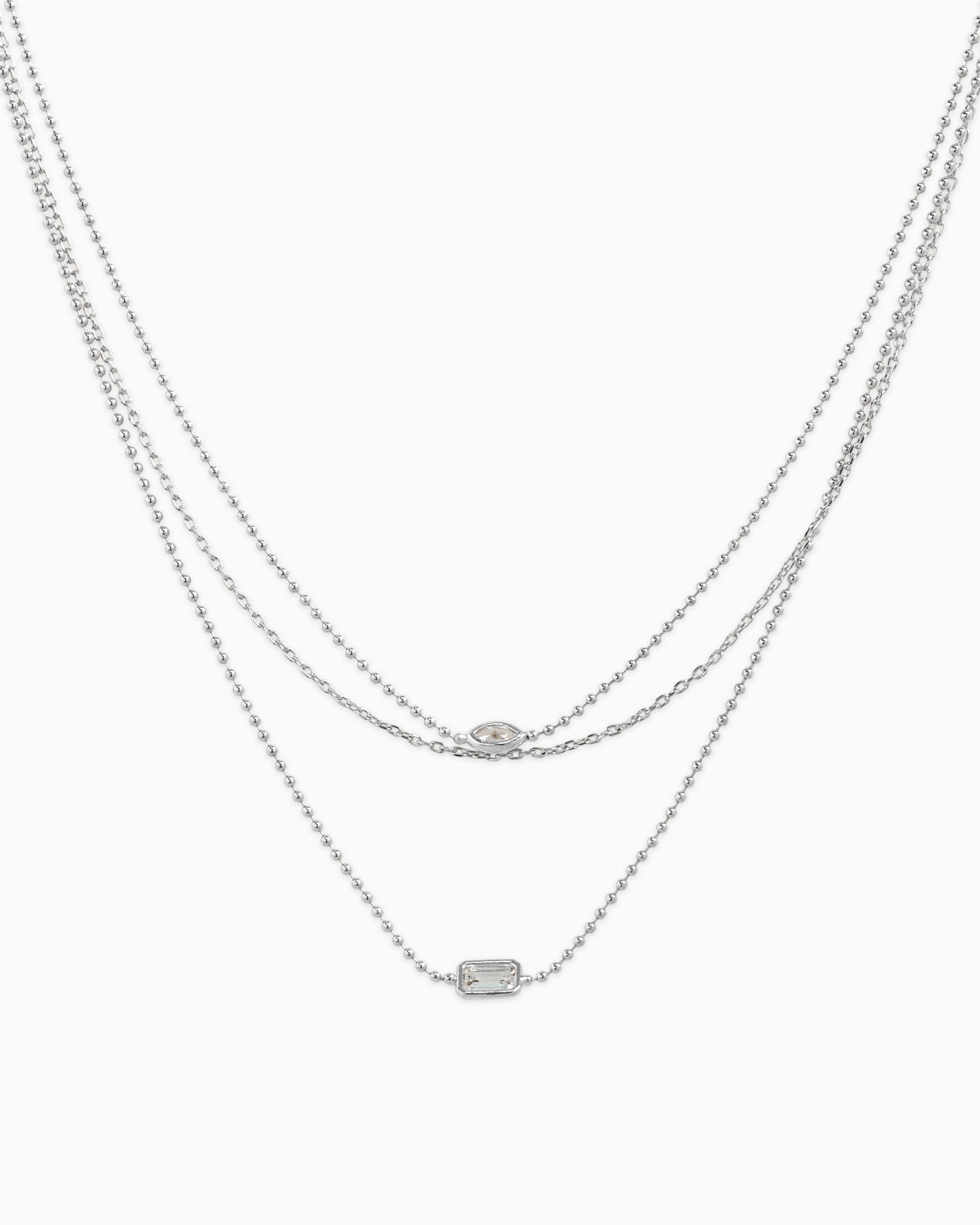 3 Layered Bezel Marquise Baguette CZ Necklace