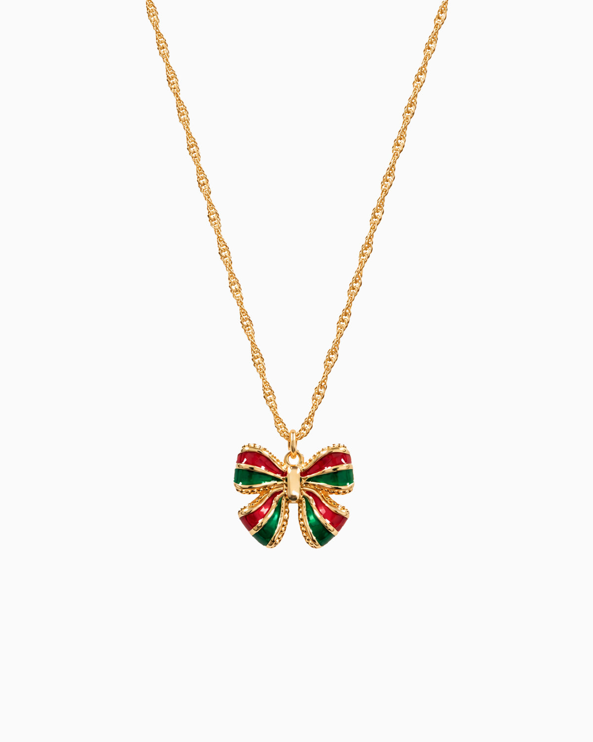 SET - Christmas Enamel Bow Pendant Necklace & Stud Earrings-4