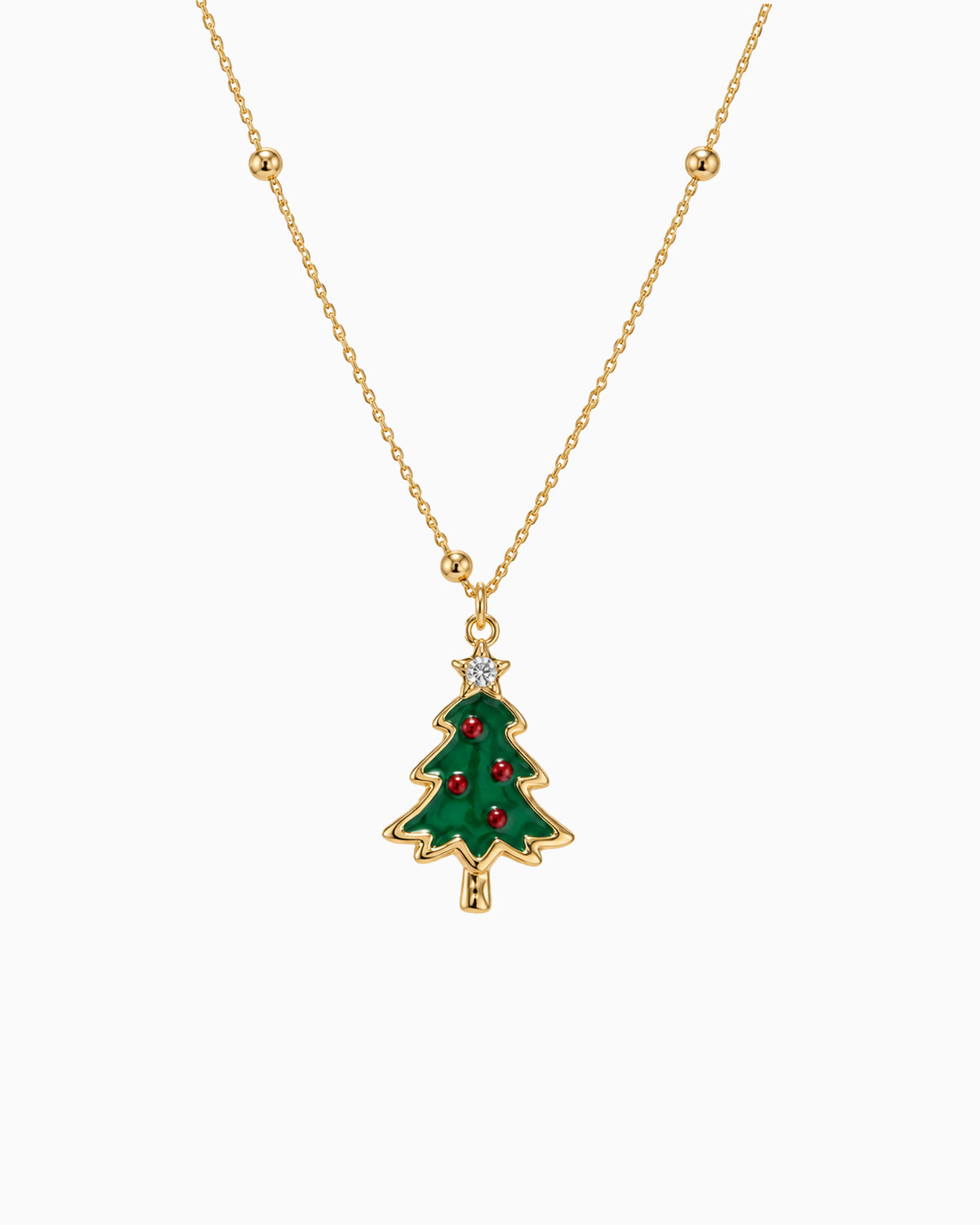 Festive Christmas Tree CZ Pendant Necklace