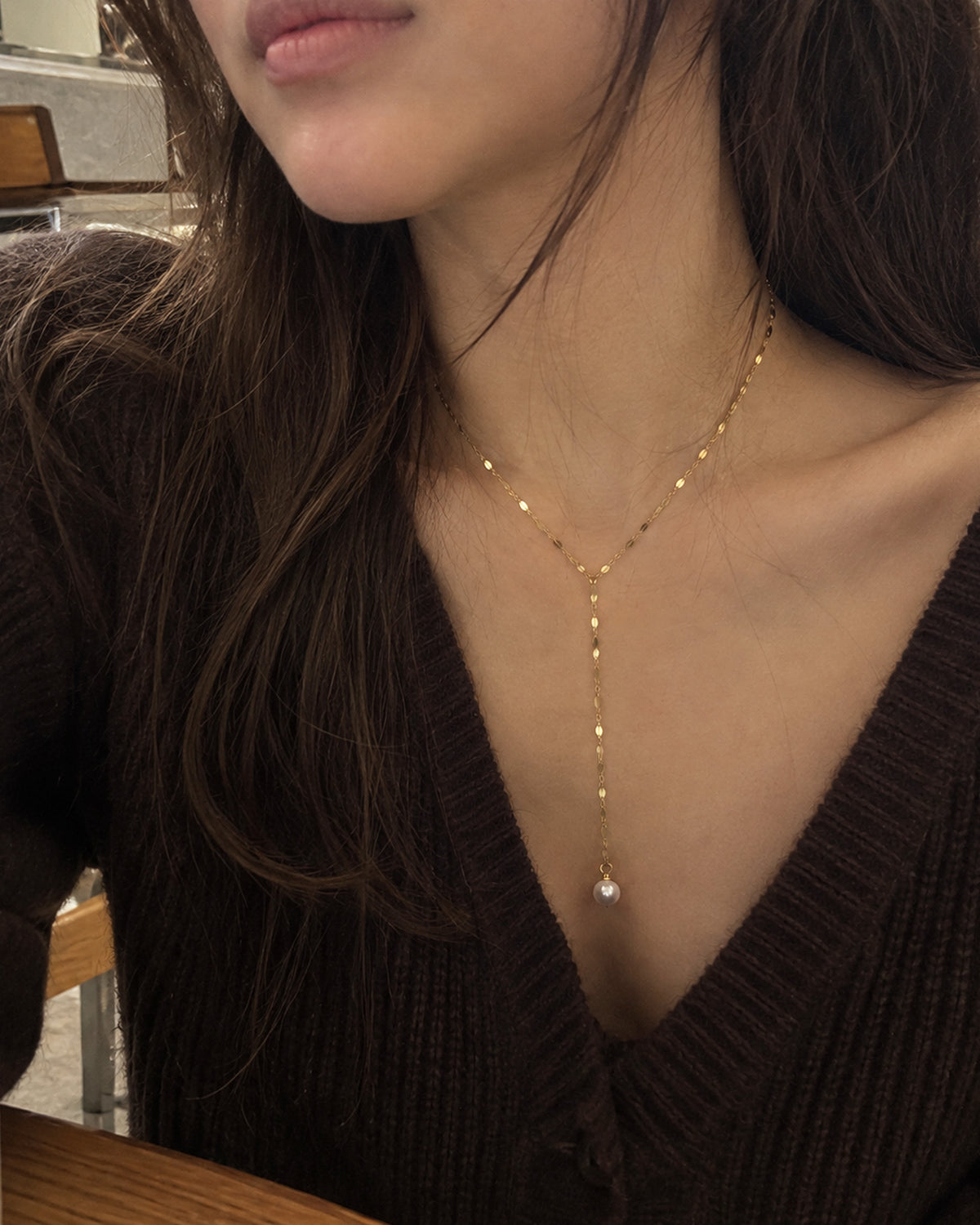 Delicate Pearl Y-Drop Necklace-2