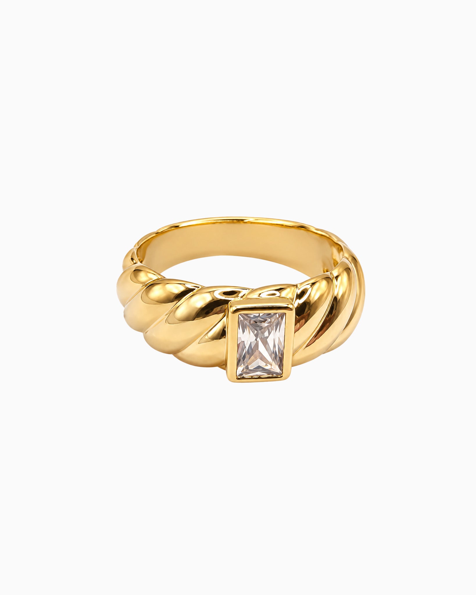 Croissant Band Rectangle CZ Ring