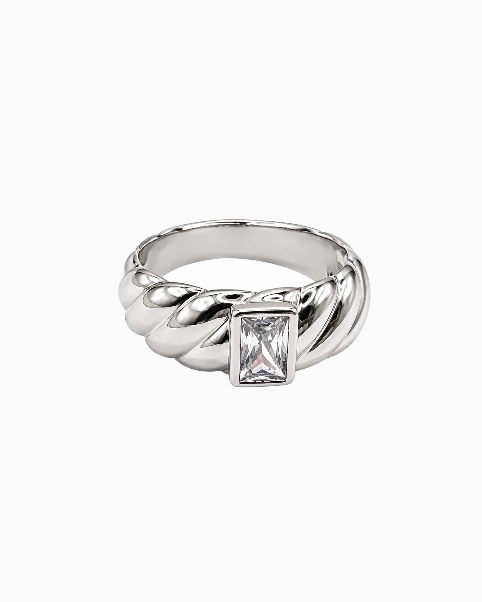 Croissant Band Rectangle CZ Ring