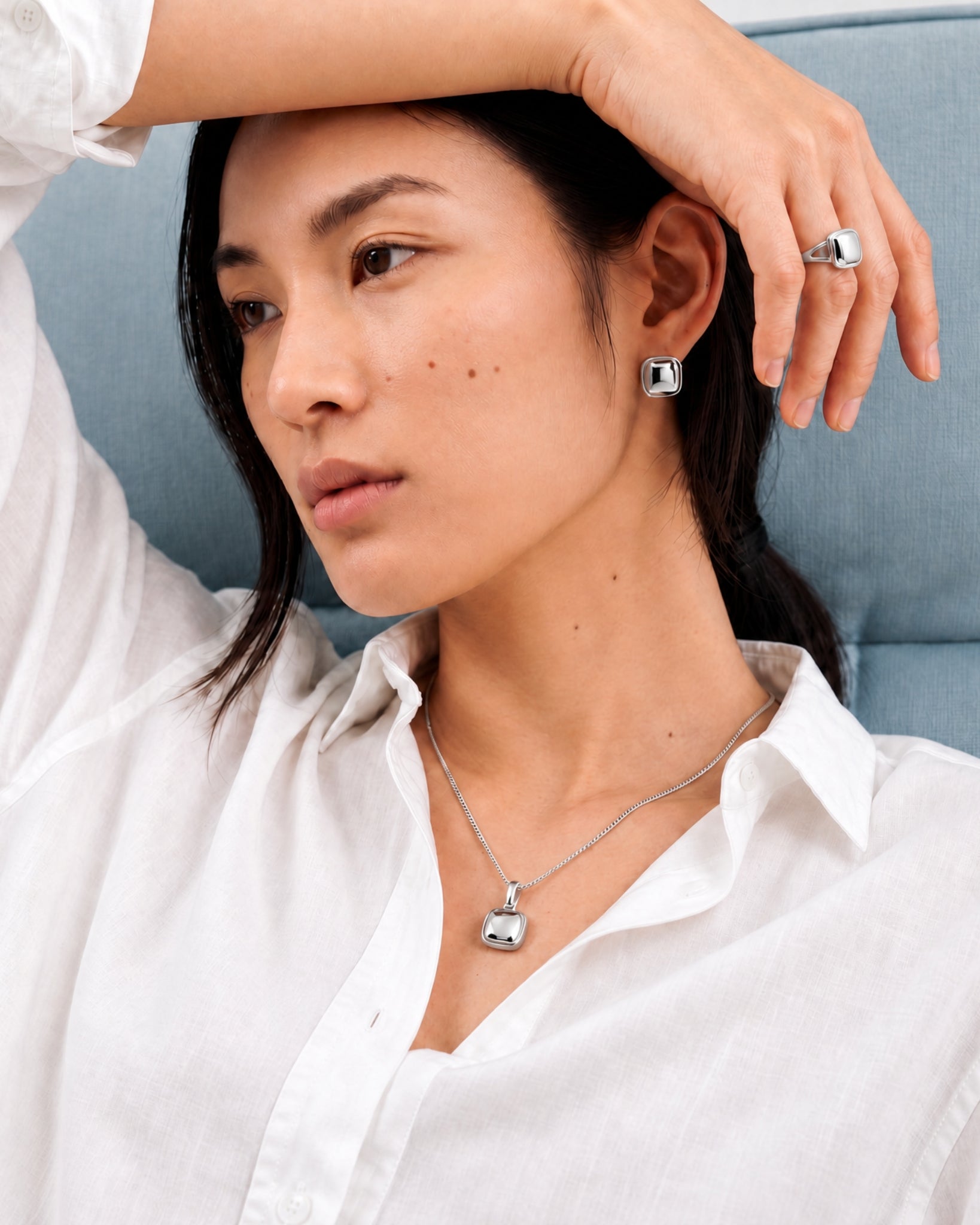 Cara Silver Square Pendant Necklace – Minimalist Layering-5
