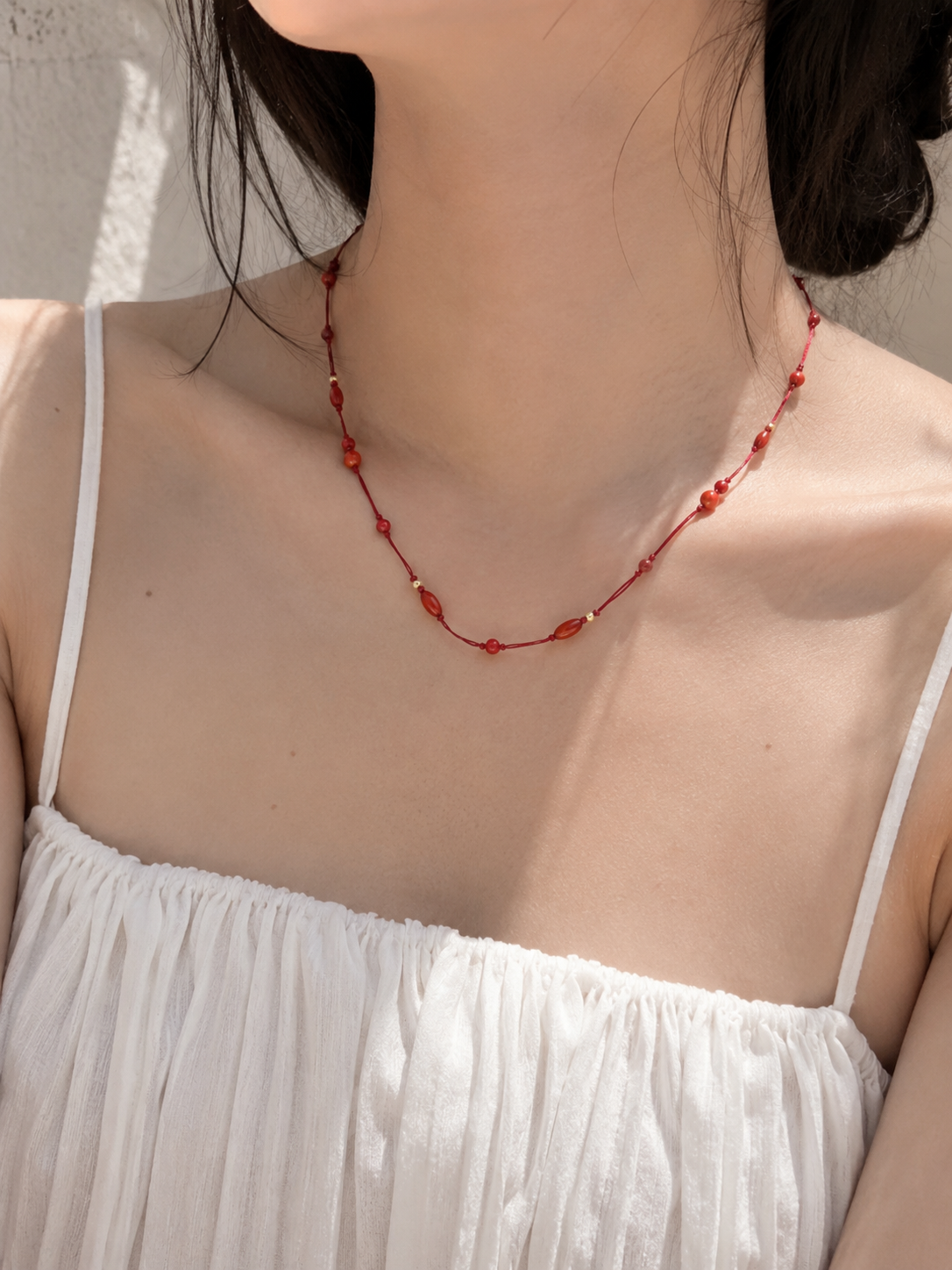 Boho Layering Knotted Cord Marbled Bead Necklace