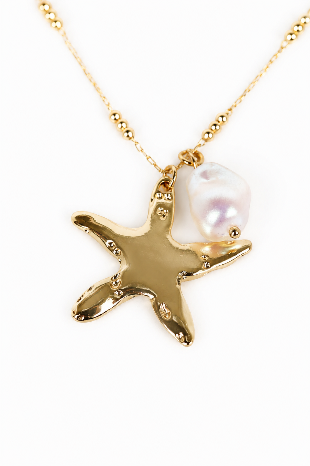 Gold Starfish Pearl Necklace-4