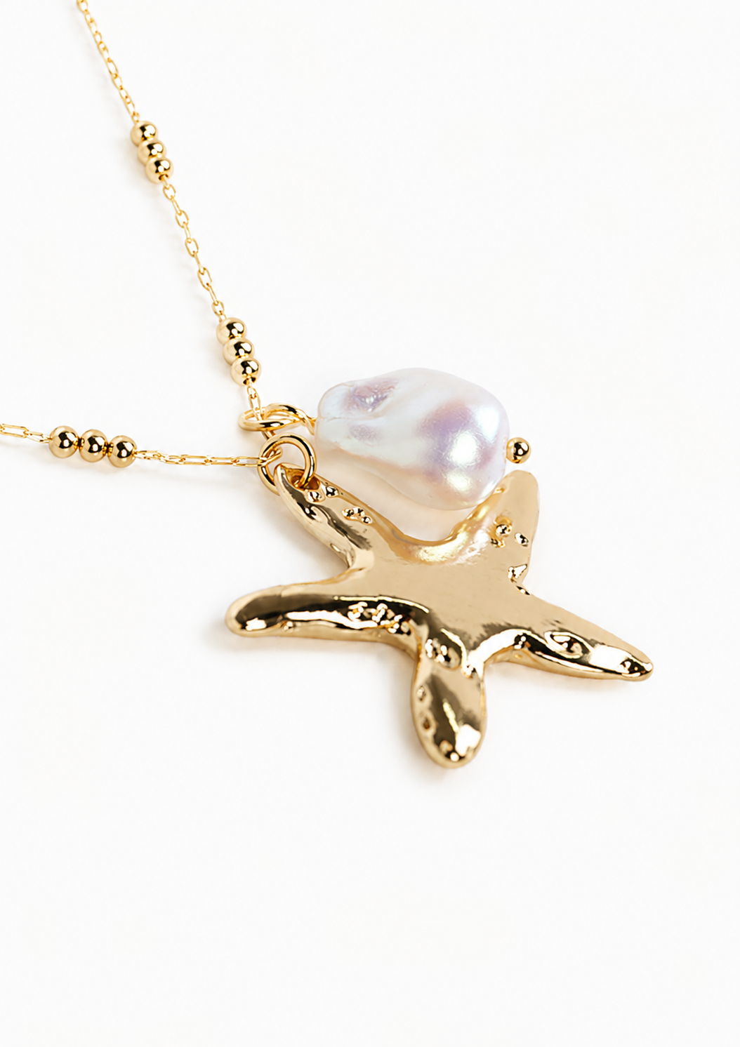 Gold Starfish Pearl Necklace-2