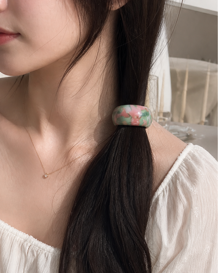 Artisan Acetate Hair Tie with Premium Marble and Tortoise Patterns 3PCS SET-6
