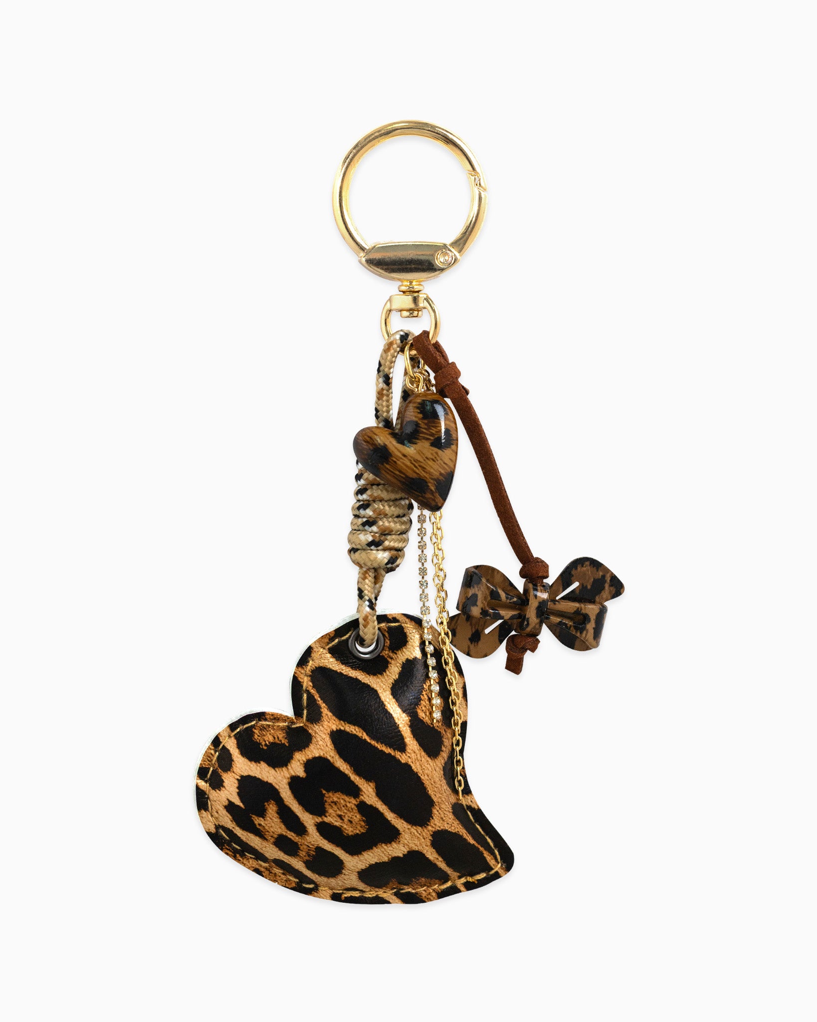Leopard Leather Puffed Heart Rope Bag Charm