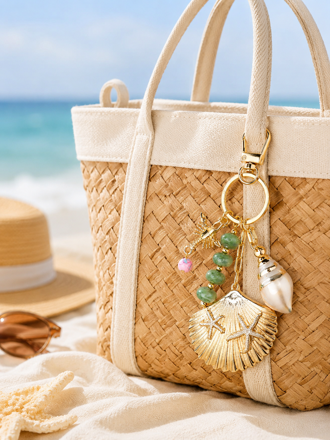 Seaside Shell And Starfish Bag Charm Keychain