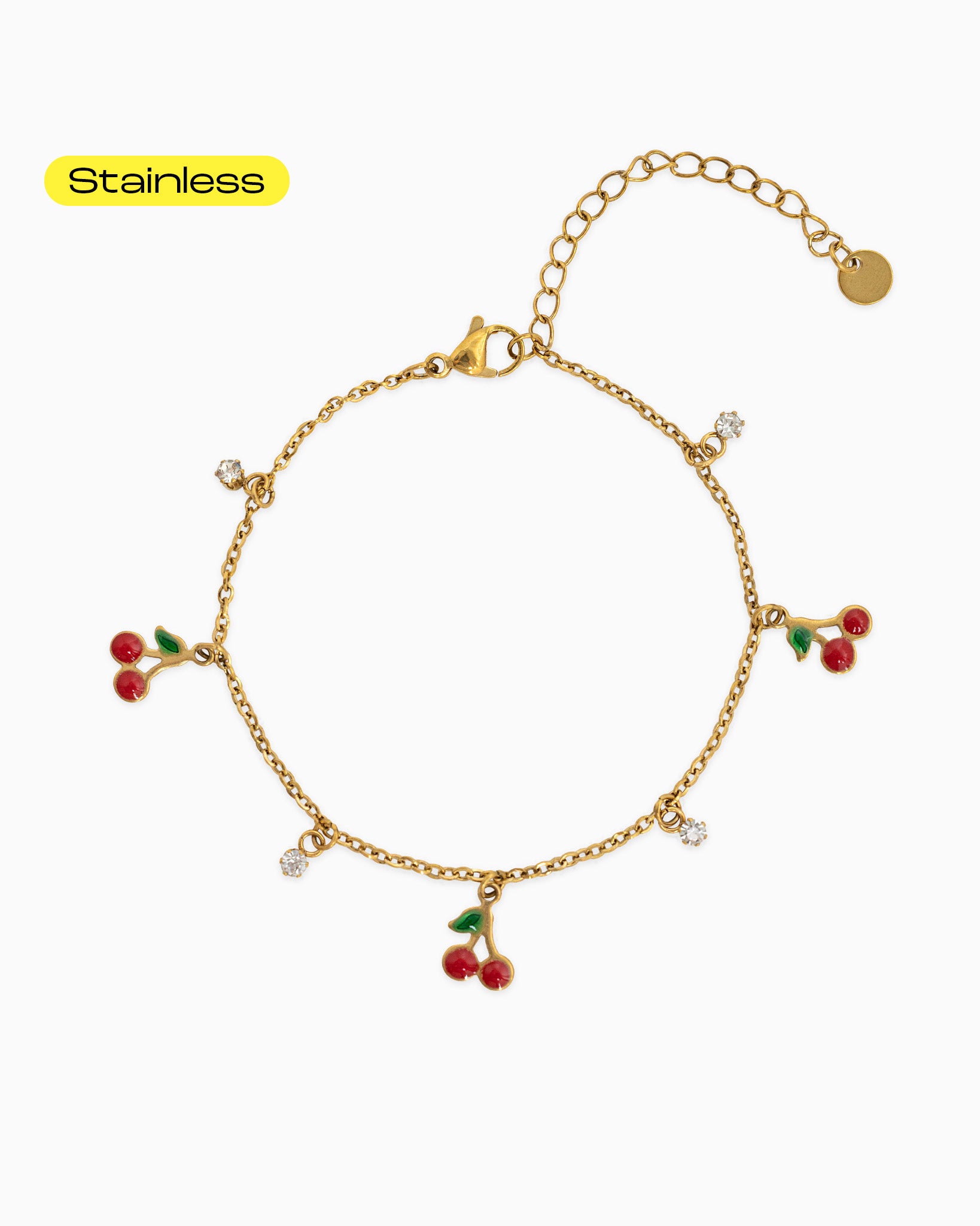 Stainless Fruit Cherry Stone Station Bracelet