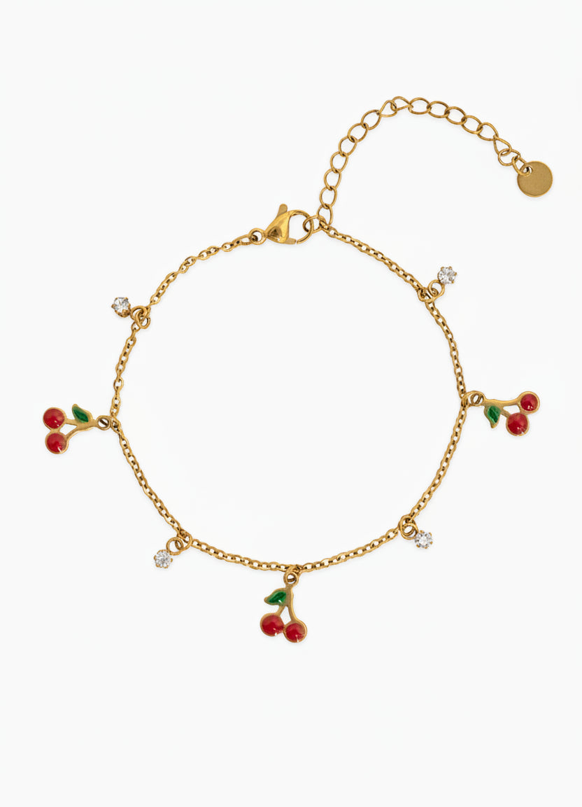 Stainless Fruit Cherry Stone Station Bracelet