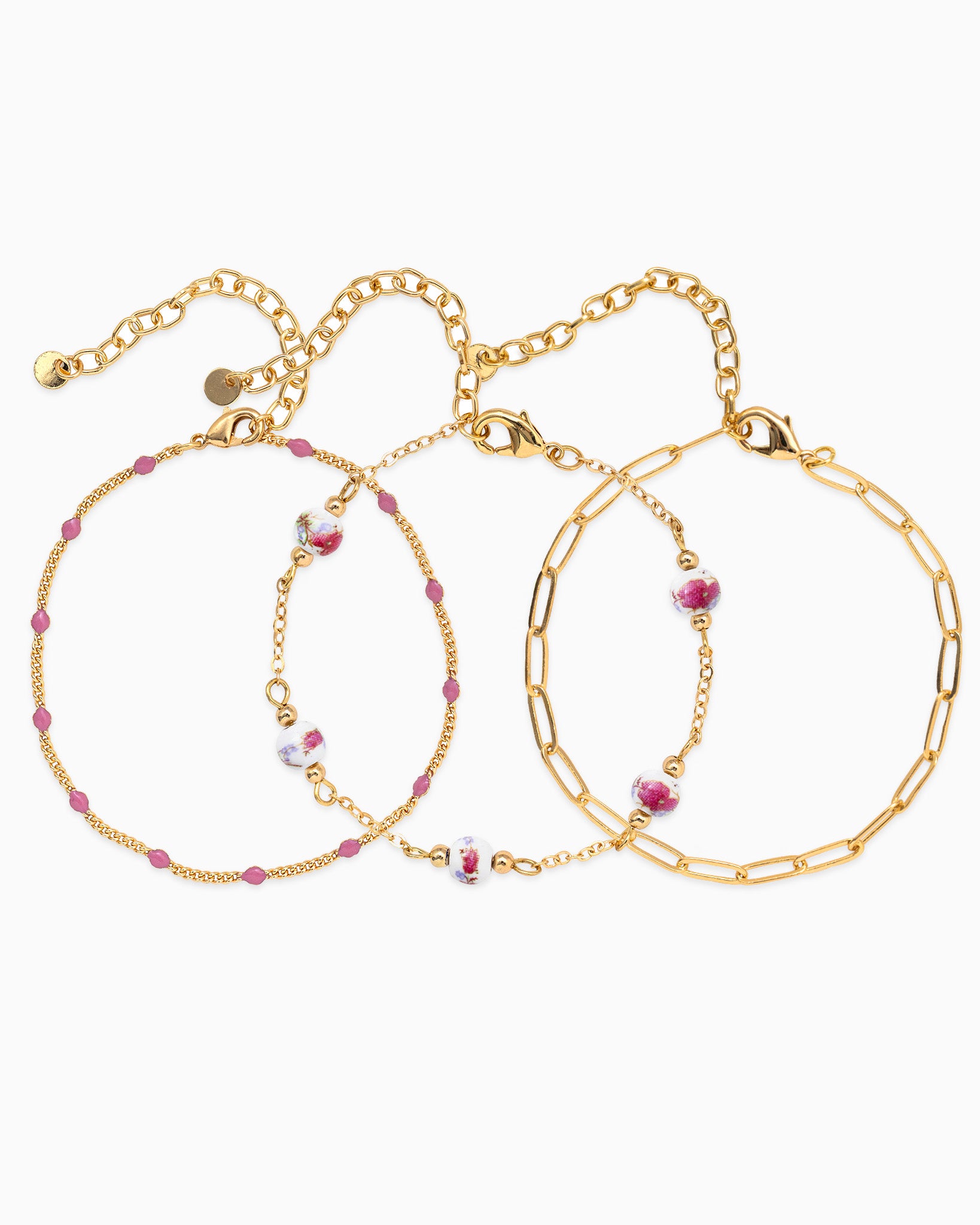 Ceramic and Chain Bead Mix Bracelets Set