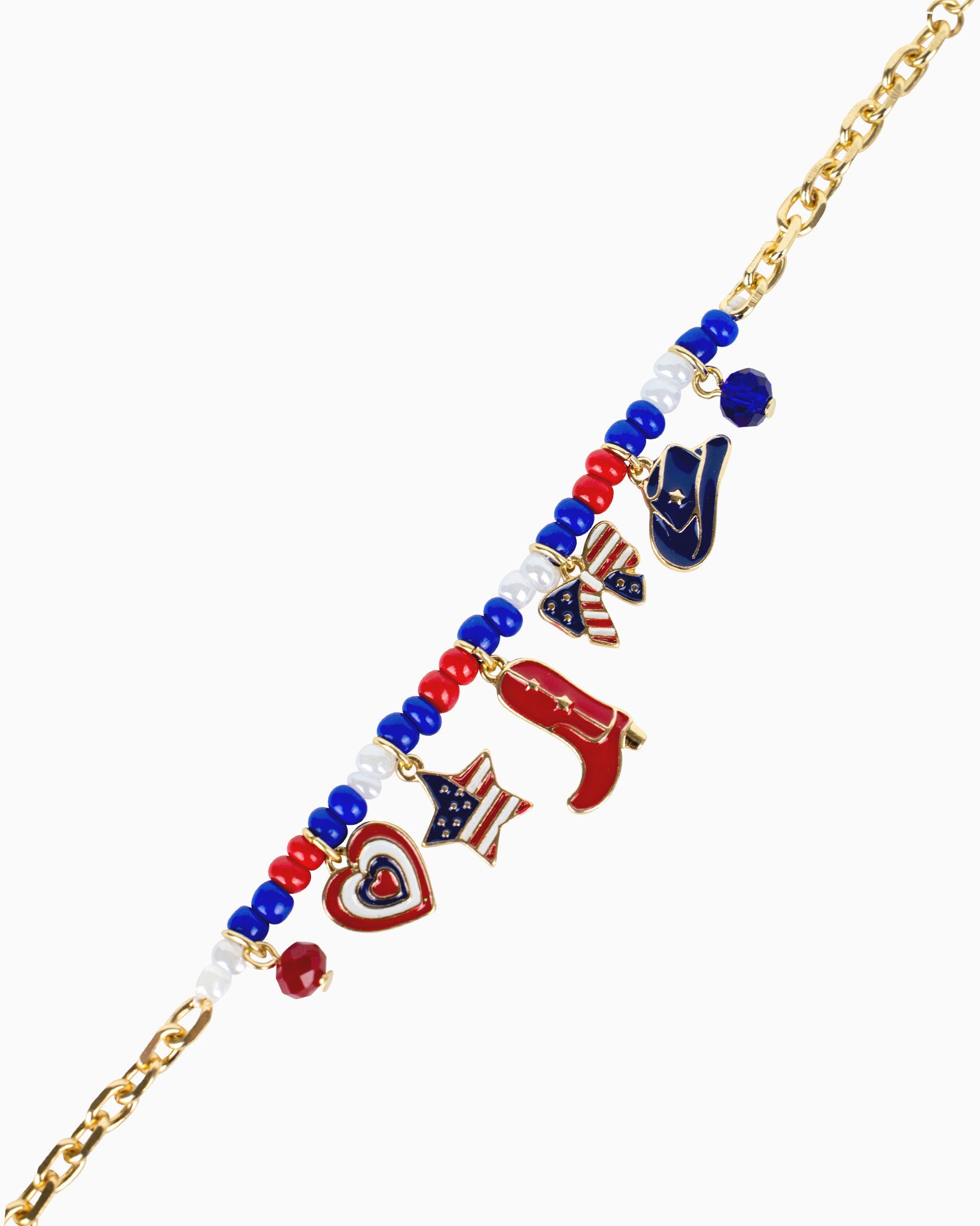Patriotic Americana Charm Bead Chain Bracelet